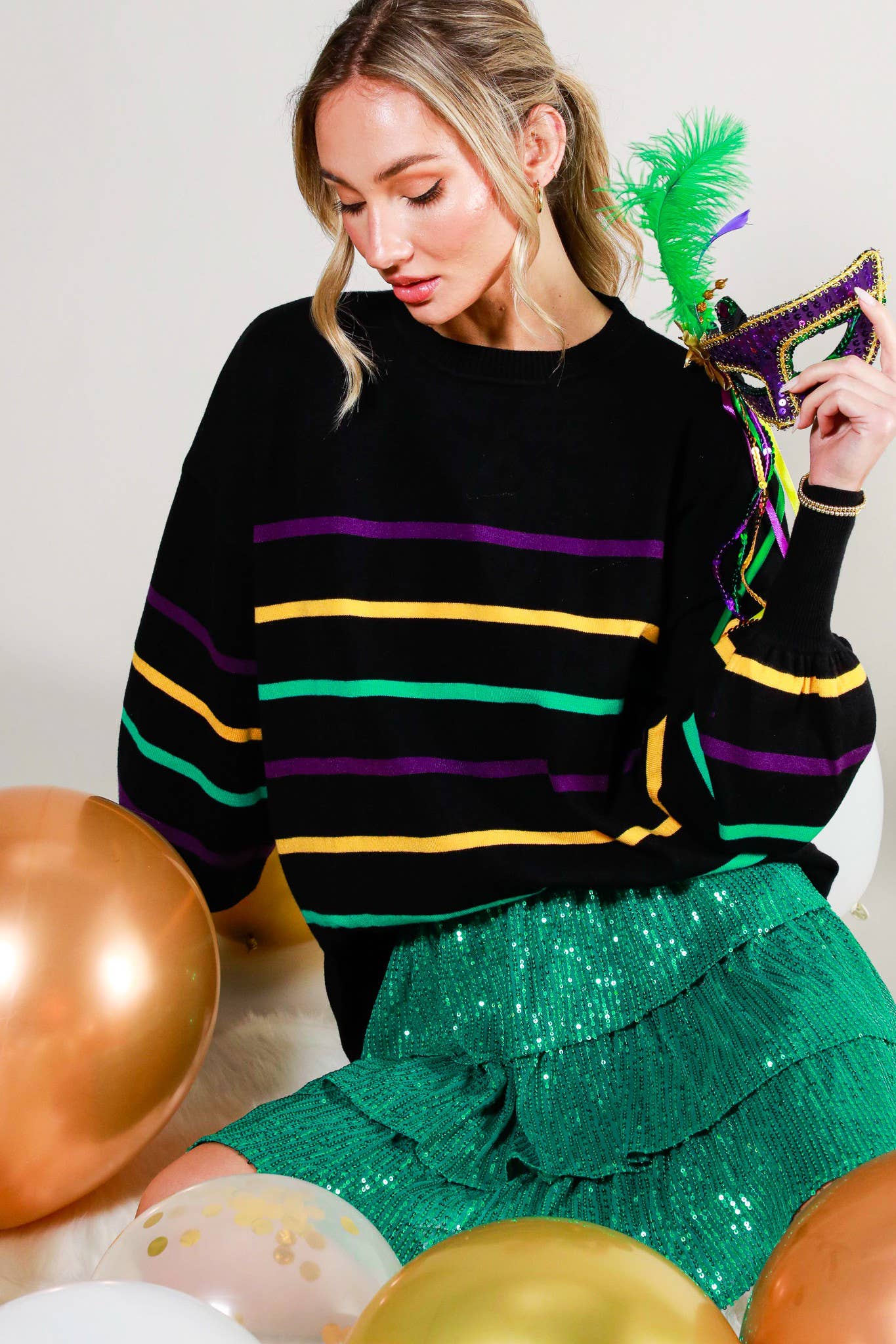Mardi Gras Multi Color Striped Knitted Sweater Top
