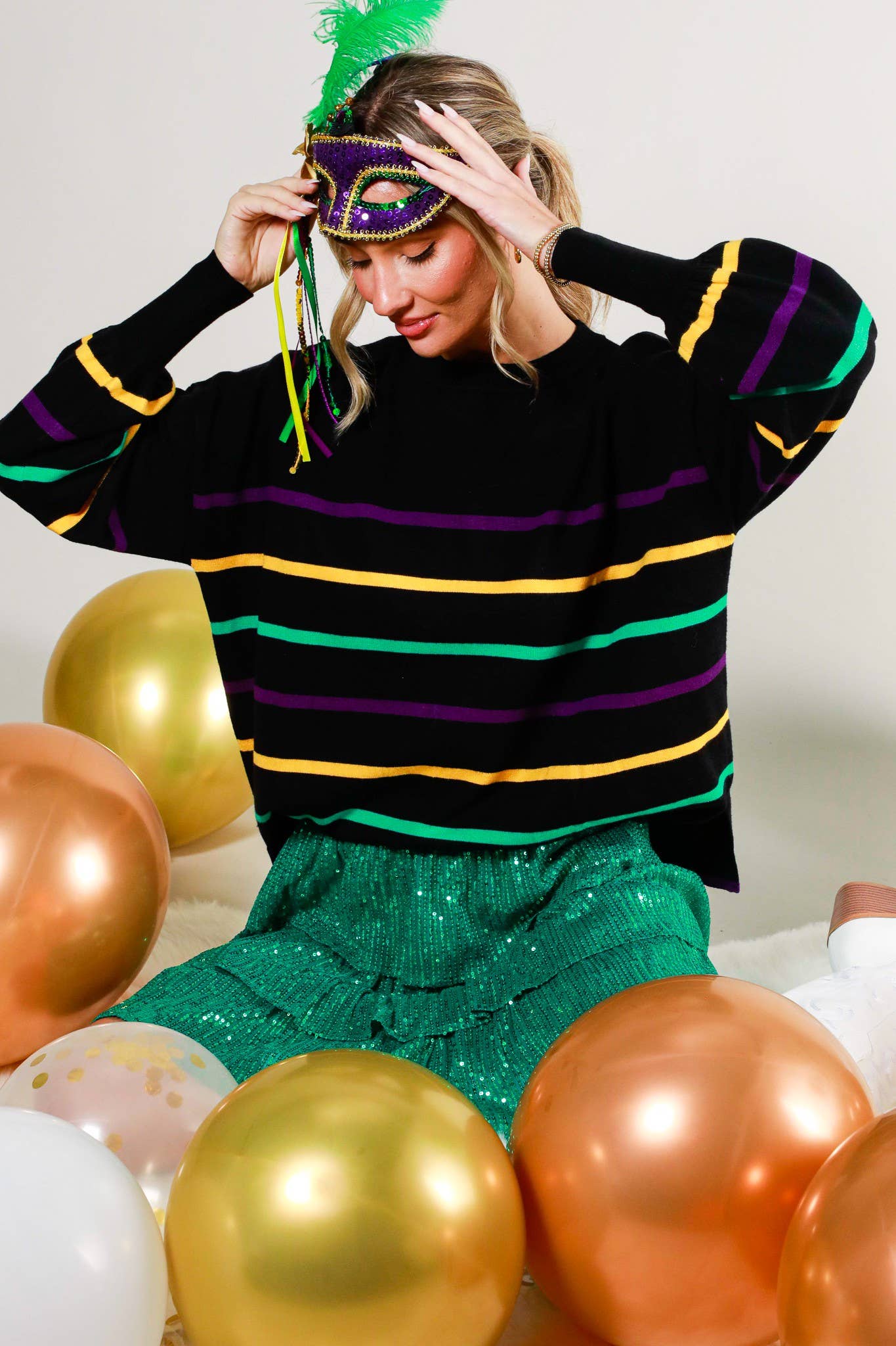 Mardi Gras Multi Color Striped Knitted Sweater Top