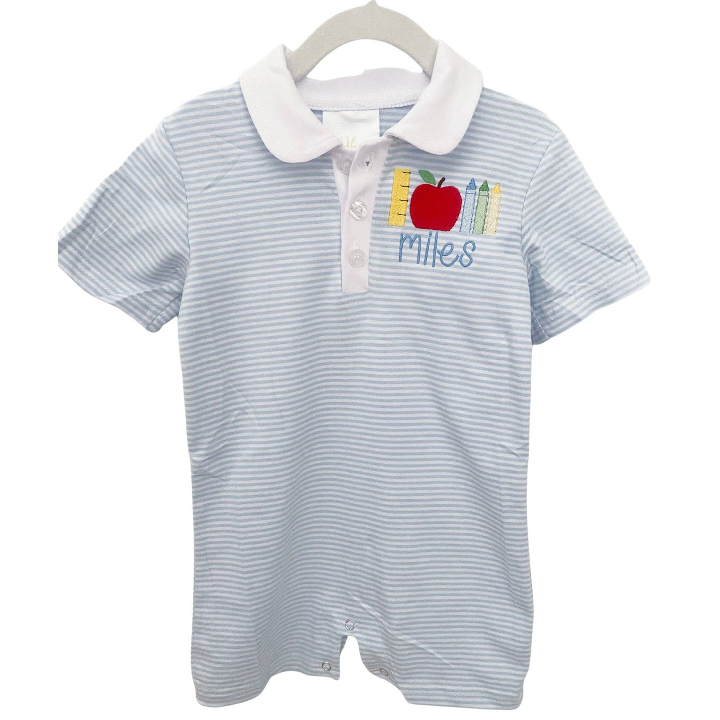 Blue & White Stripe Short Sleeve Polo Romper