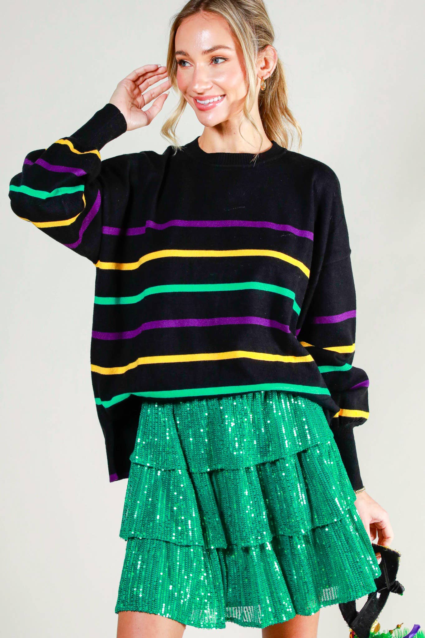 Mardi Gras Multi Color Striped Knitted Sweater Top
