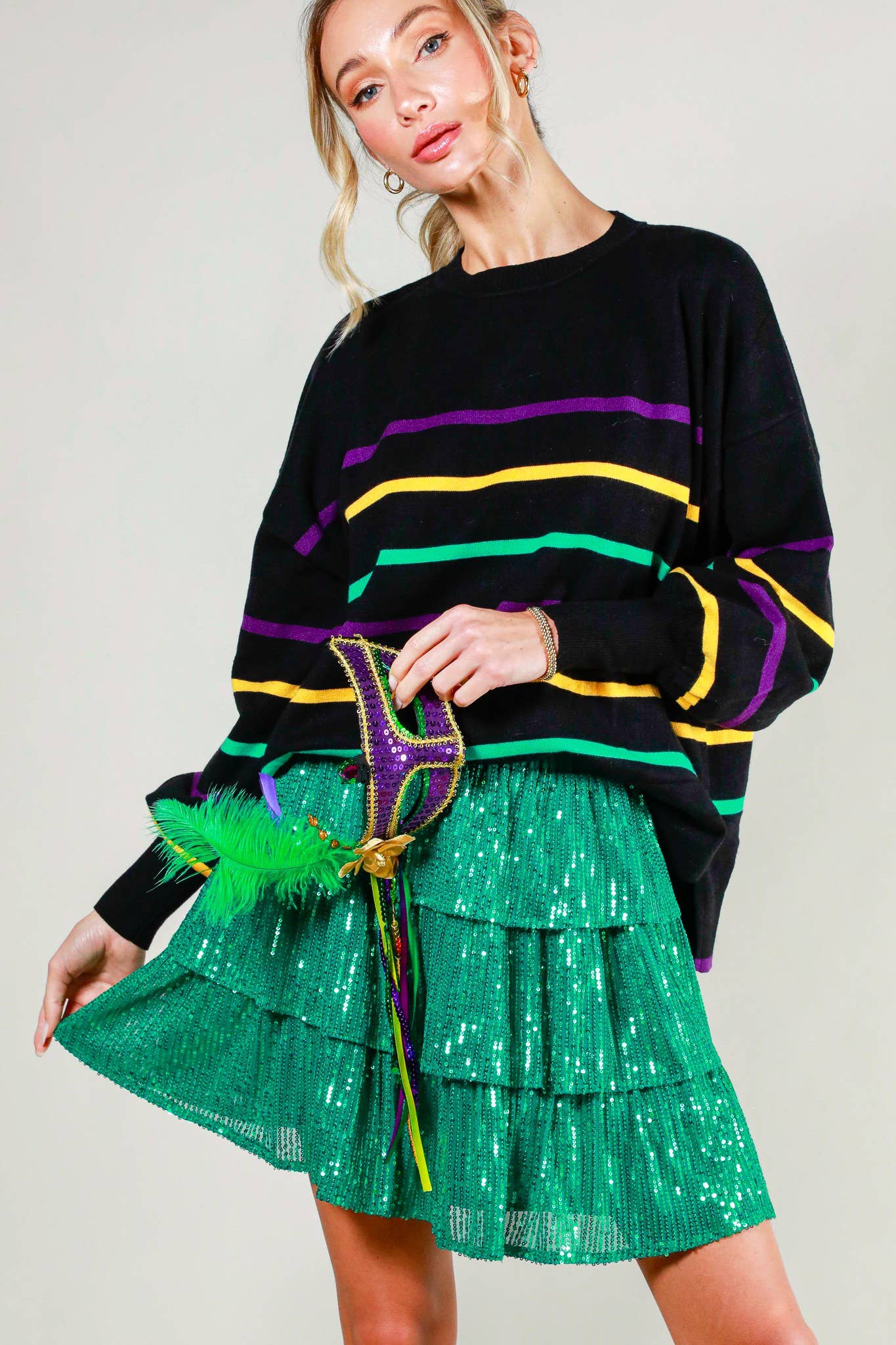Mardi Gras Multi Color Striped Knitted Sweater Top