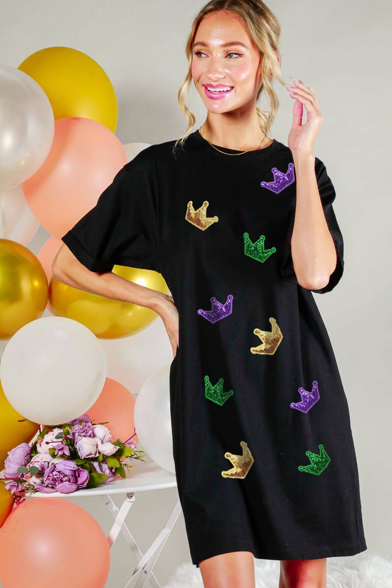 Mardi Gras Crown Sequin Detail Dress