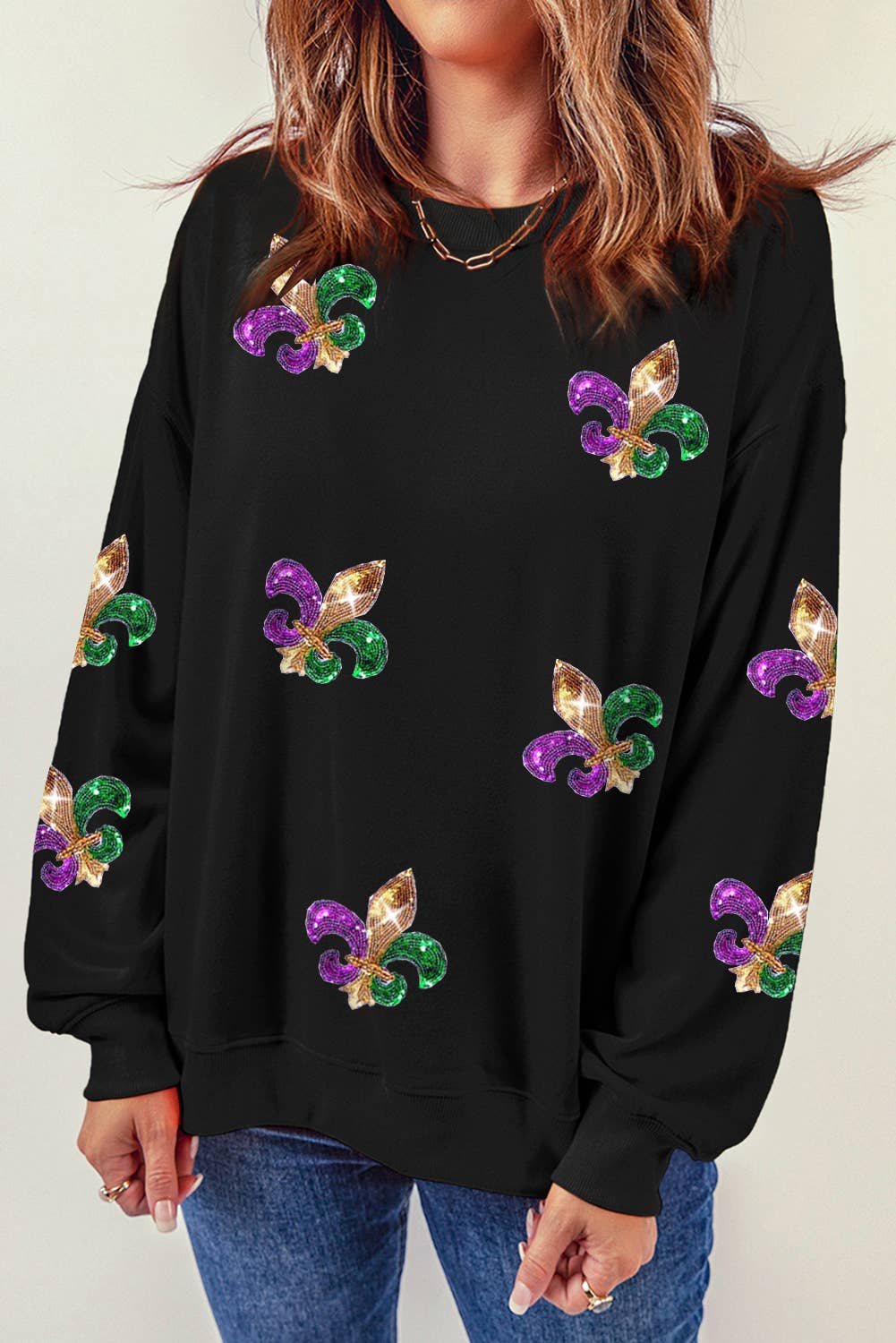 Sequin Mardi Gras Graphic Sweatshirt