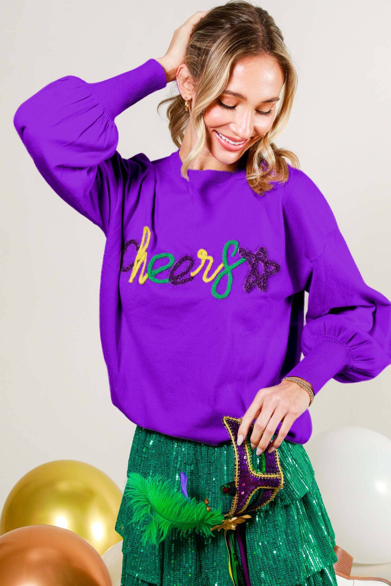 Glitter Letter Detail Sweater Top