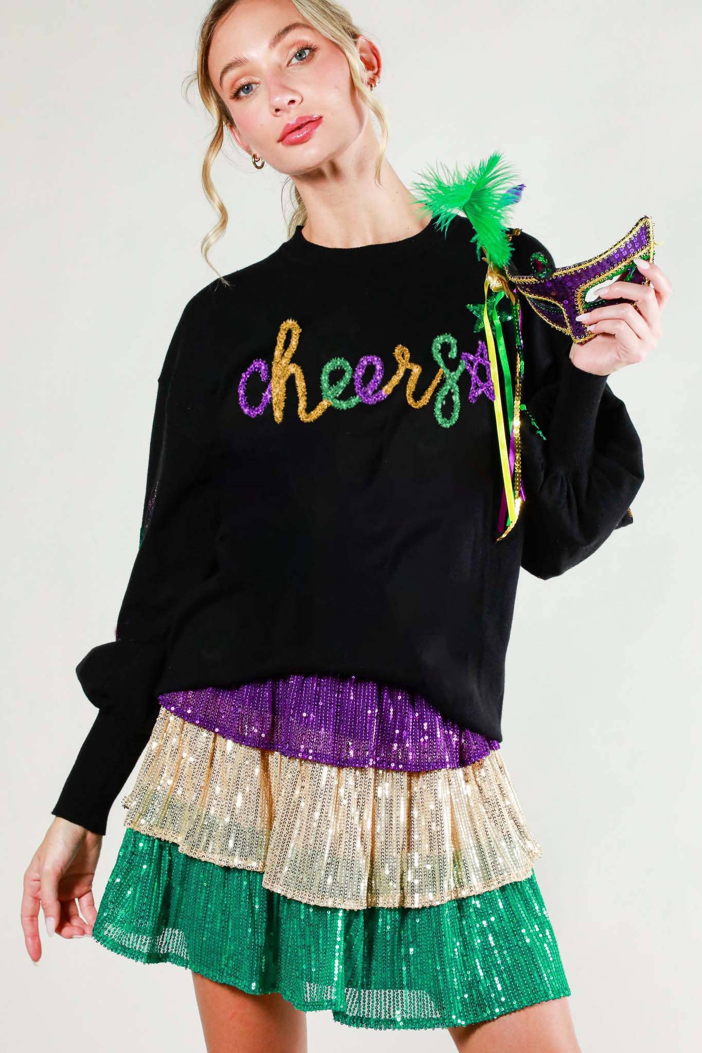 Glitter Letter Detail Sweater Top