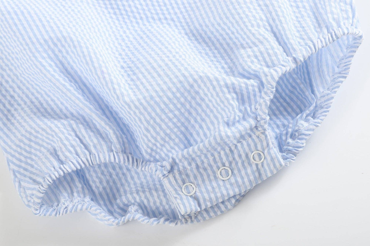 Classic Light Blue Seersucker Collared Baby Bubble Romper