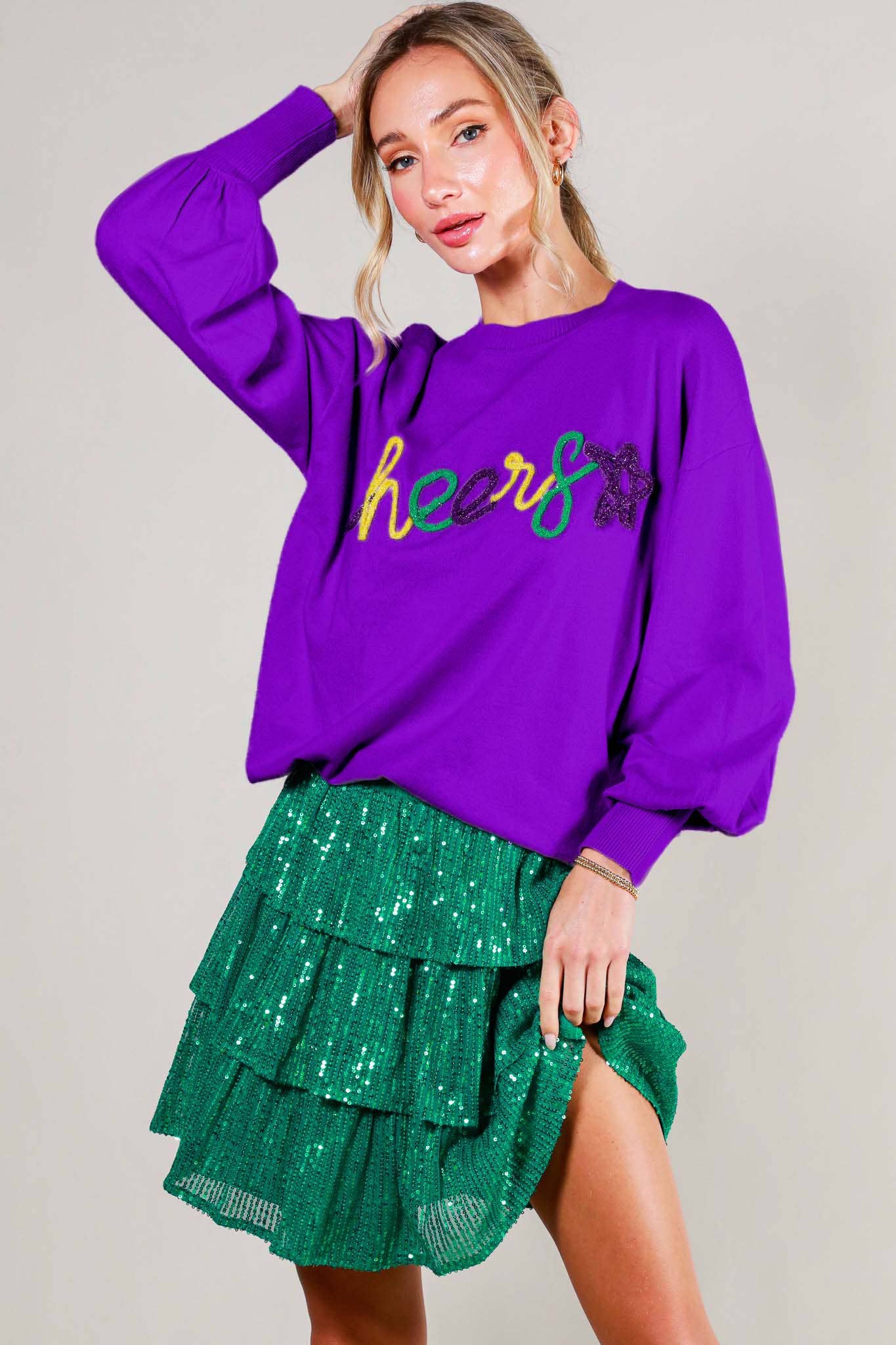 Glitter Letter Detail Sweater Top