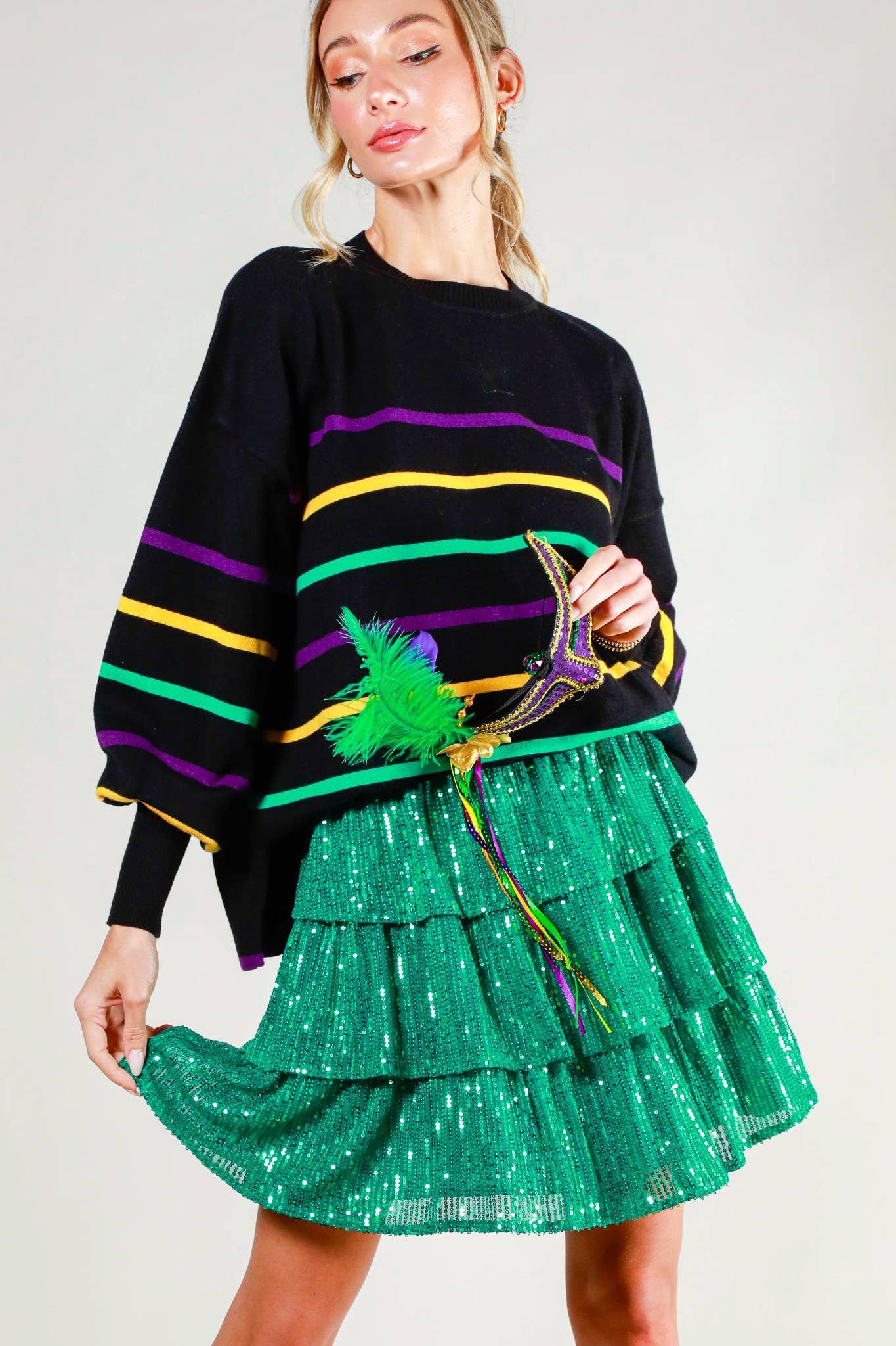 Mardi Gras Multi Color Striped Knitted Sweater Top