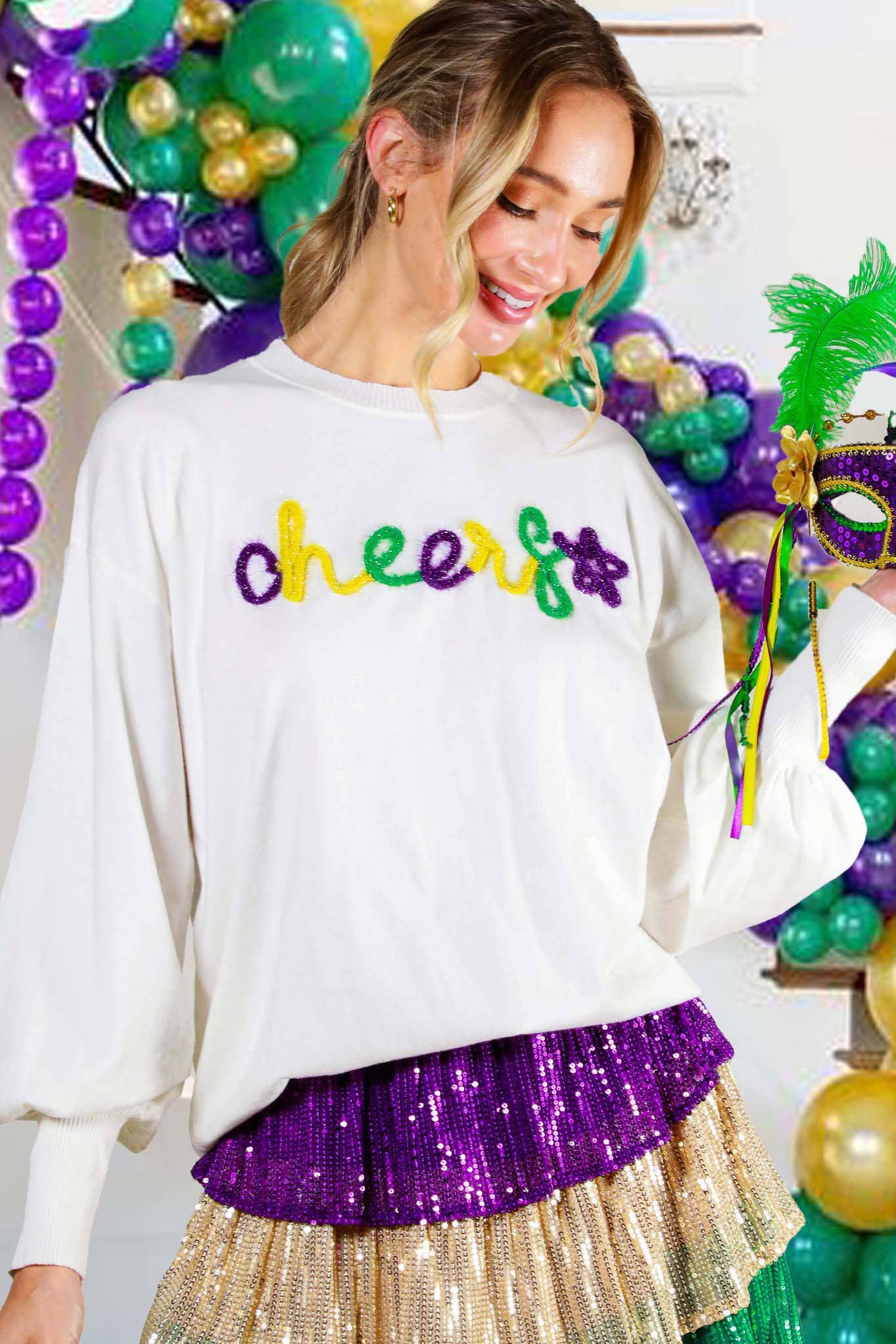 Glitter Letter Detail Sweater Top