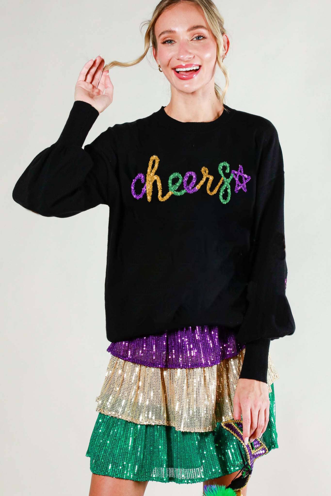 Glitter Letter Detail Sweater Top
