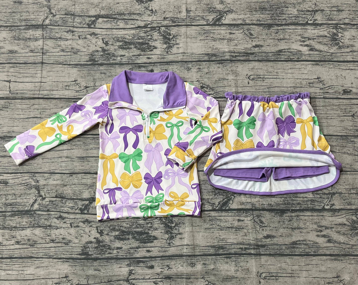 Baby Girls Mardigras Bows Zipper Pullover Skirt Shorts Clothes Sets