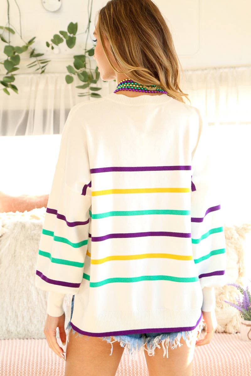 Mardi Gras Multi Color Striped Knitted Sweater Top