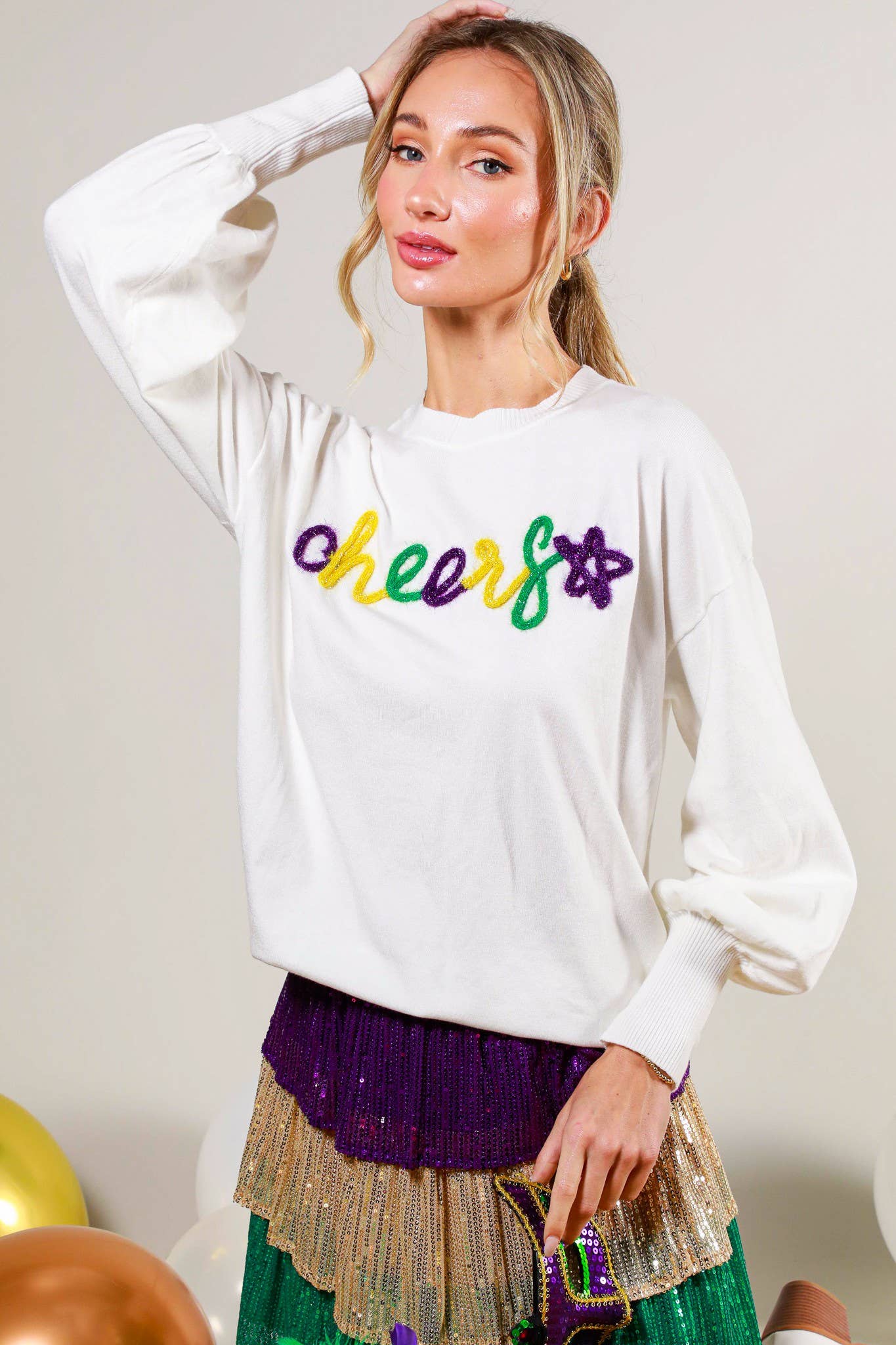 Glitter Letter Detail Sweater Top