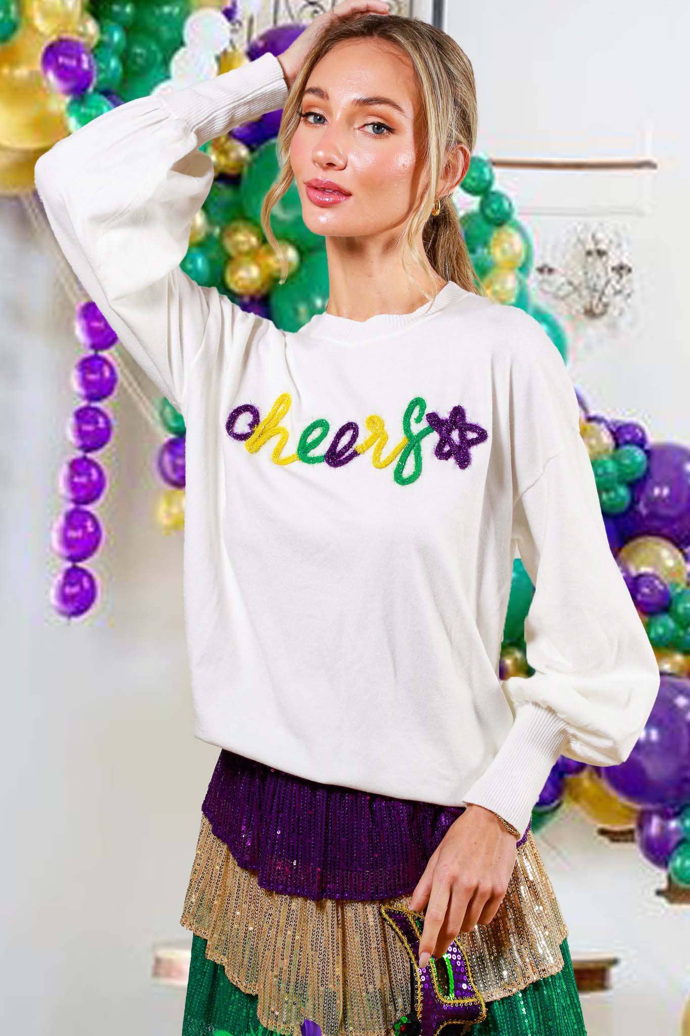 Glitter Letter Detail Sweater Top