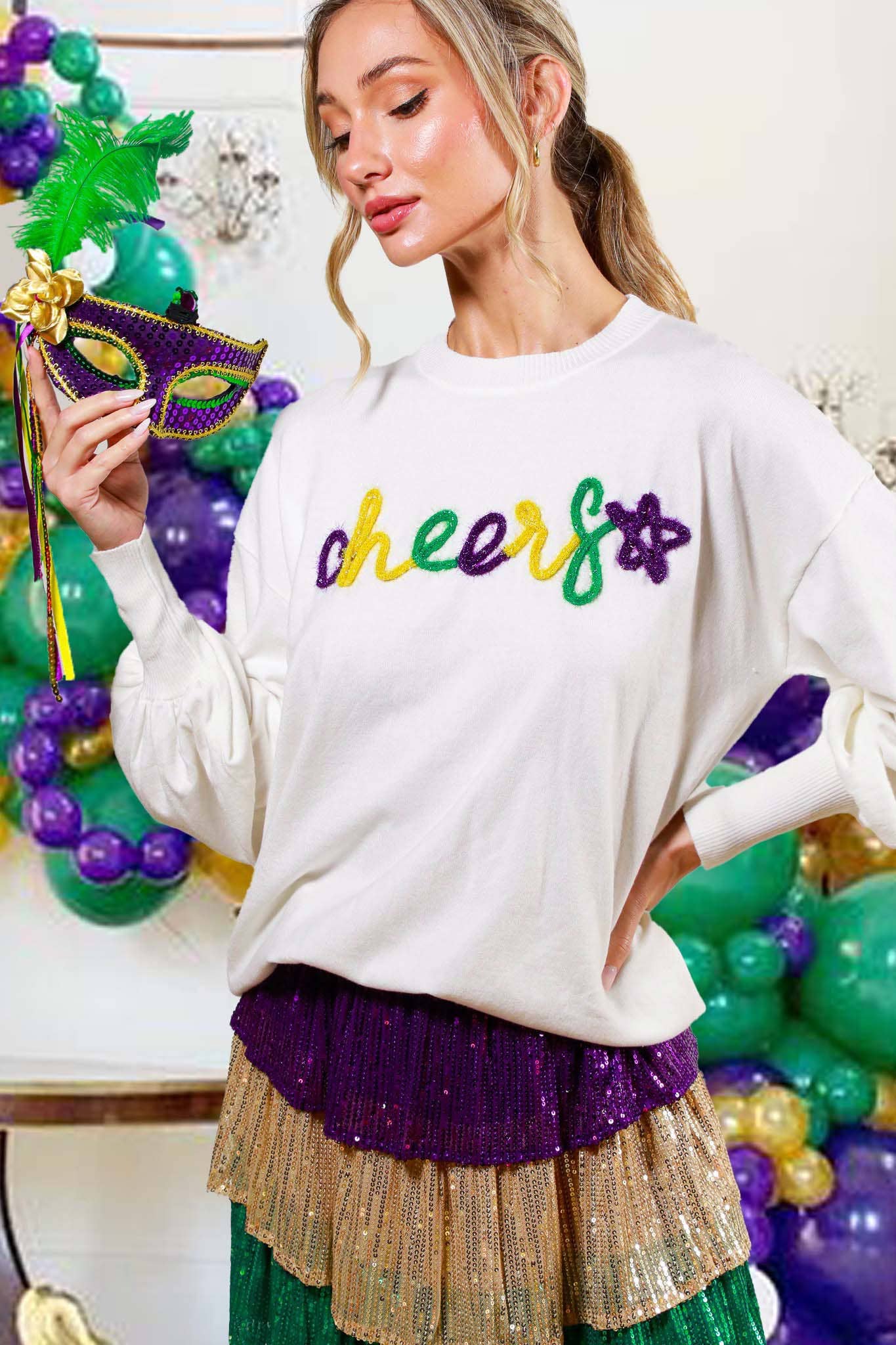 Glitter Letter Detail Sweater Top