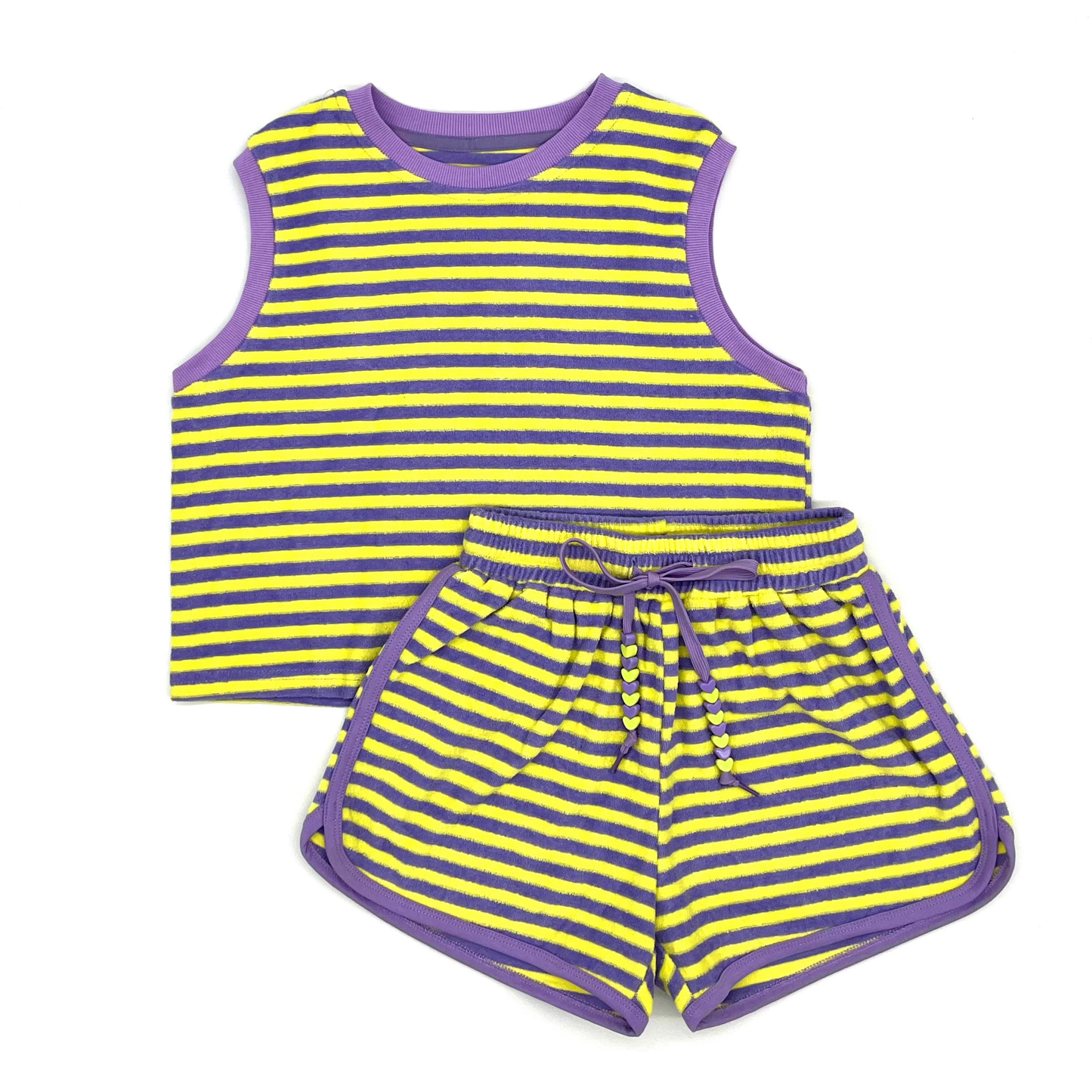 Striped Terry Short Set - Purple & Yellow