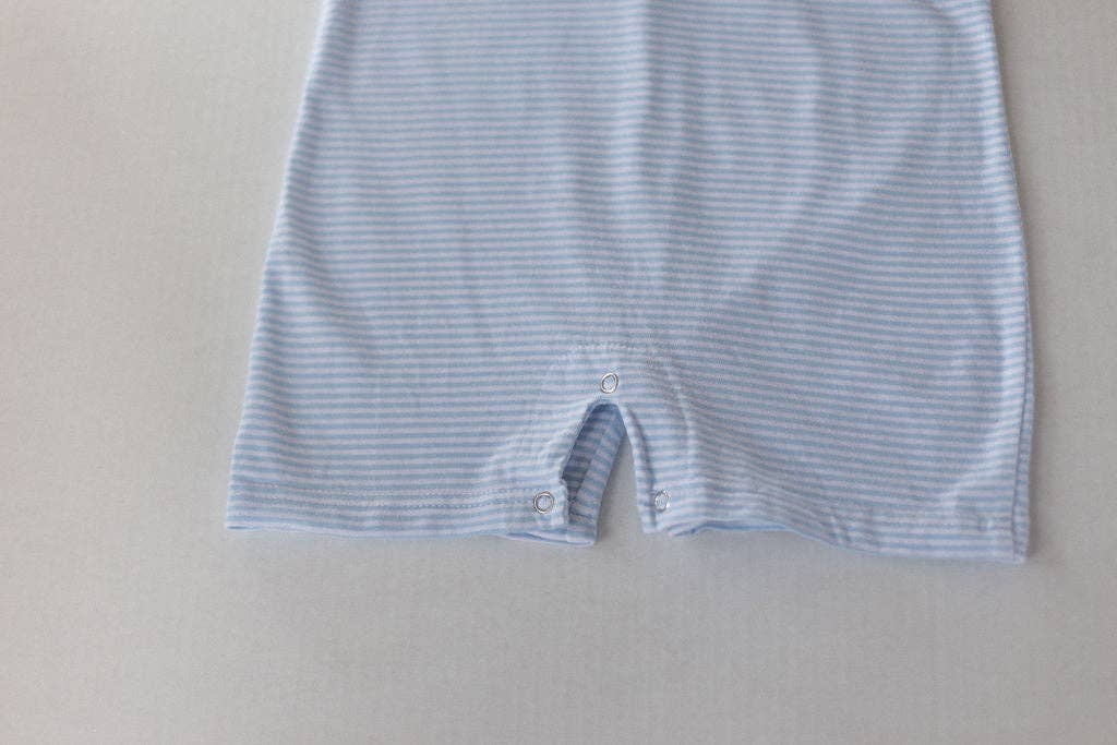 Blue & White Stripe Short Sleeve Polo Romper