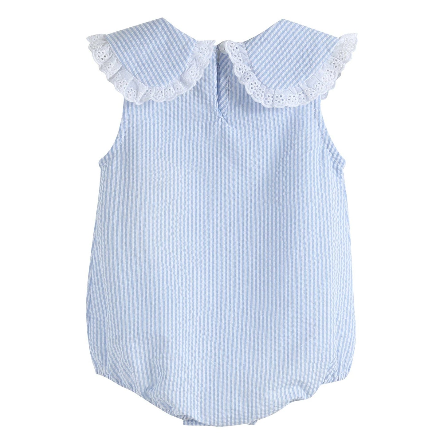 Classic Light Blue Seersucker Collared Baby Bubble Romper