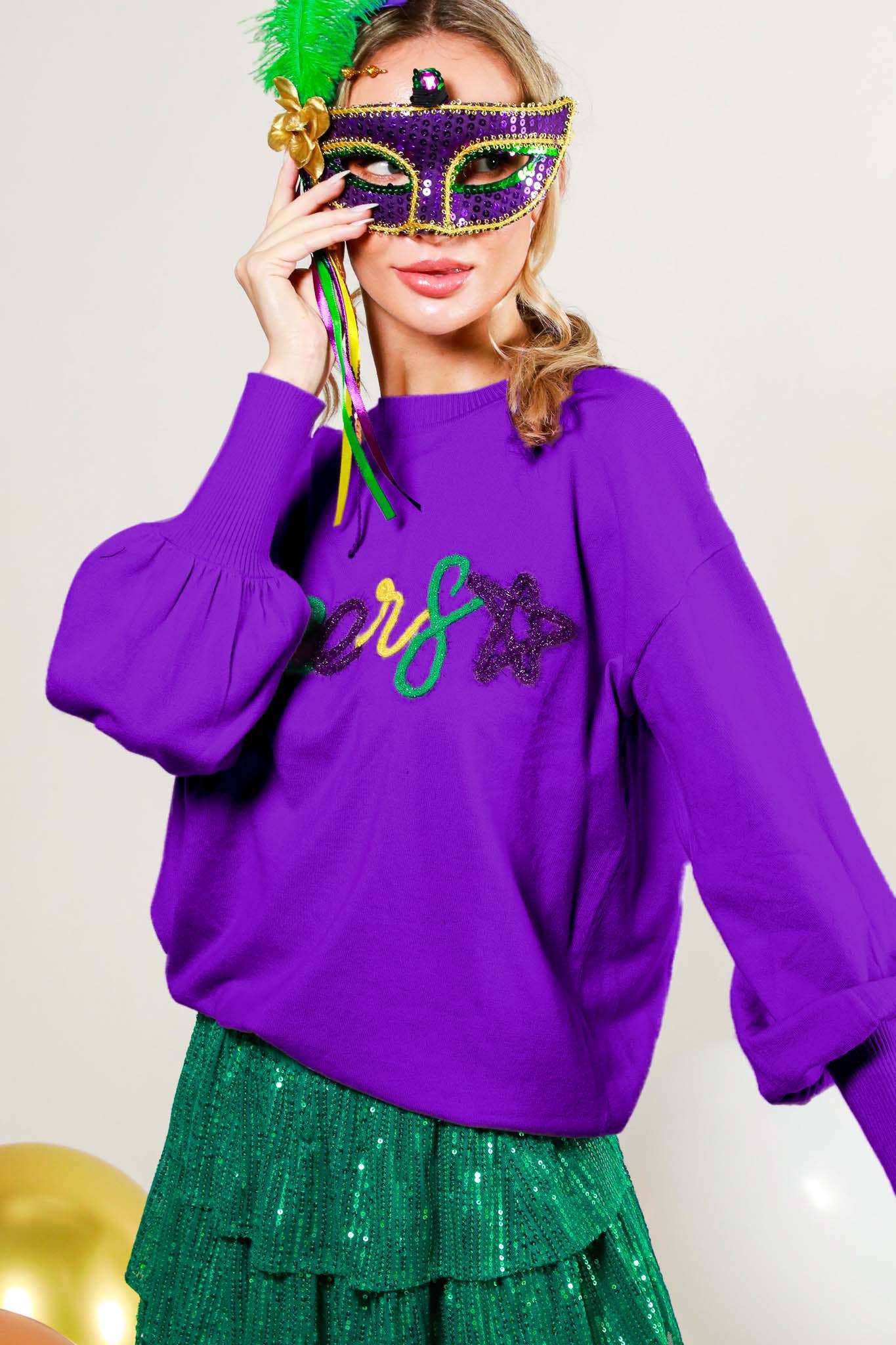 Glitter Letter Detail Sweater Top