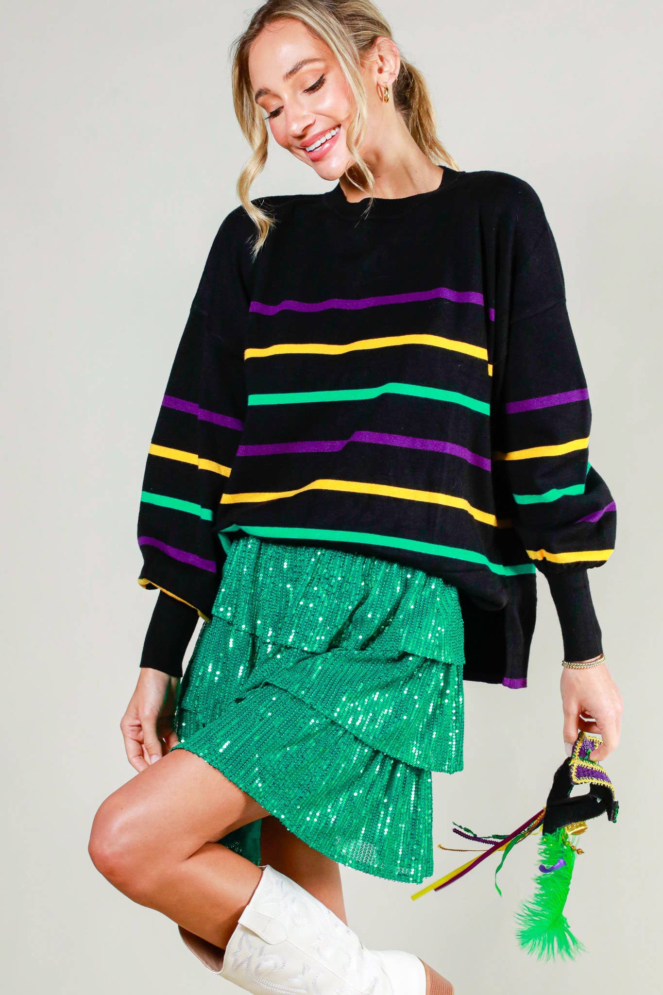 Mardi Gras Multi Color Striped Knitted Sweater Top