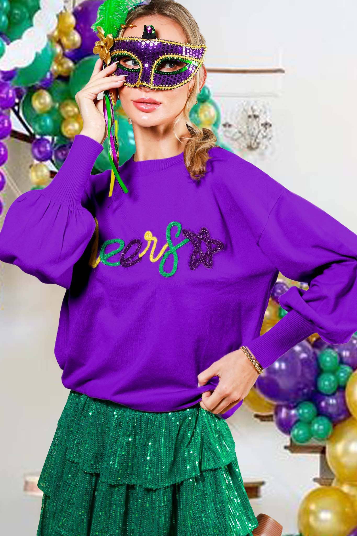 Glitter Letter Detail Sweater Top