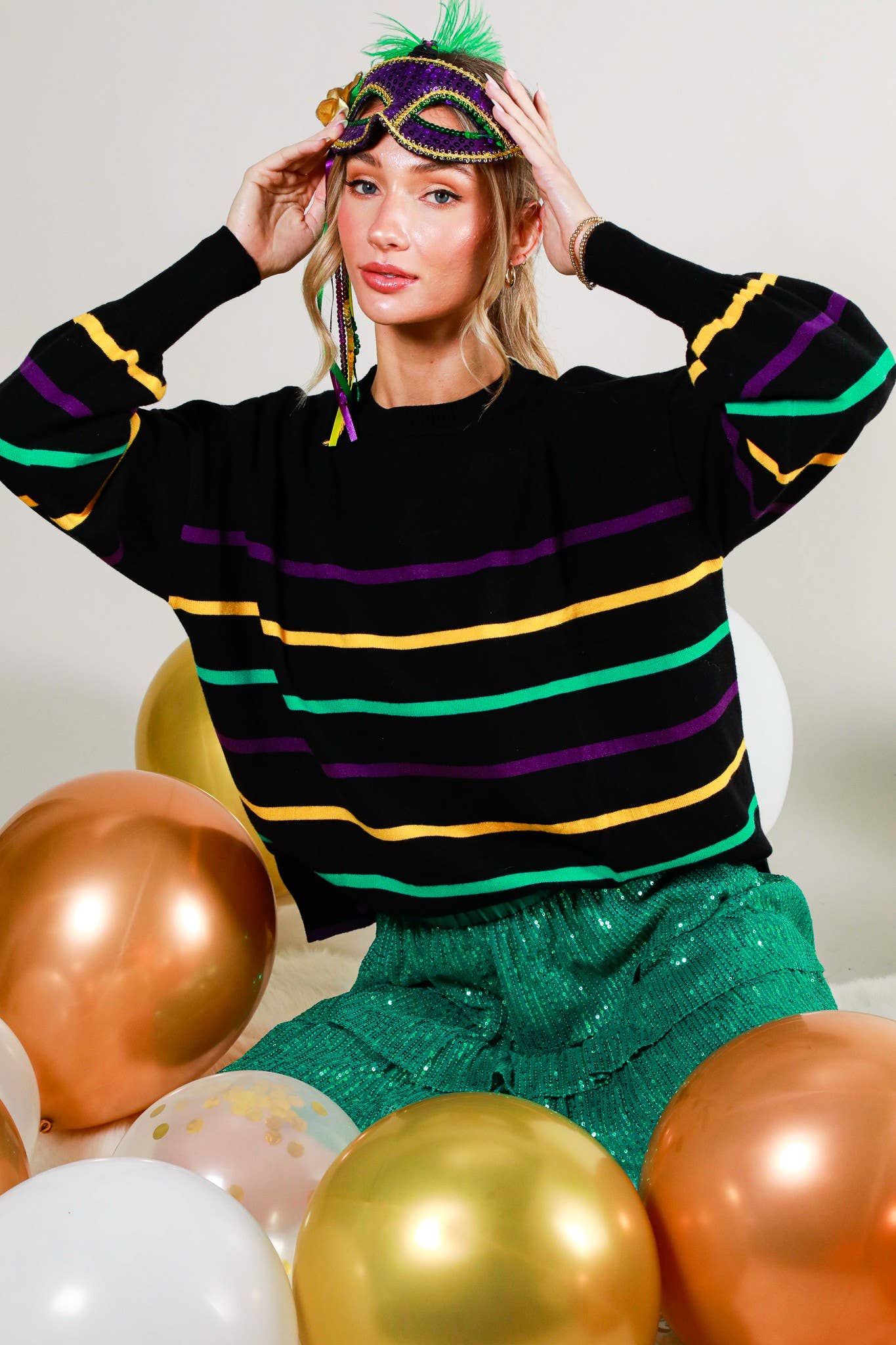 Mardi Gras Multi Color Striped Knitted Sweater Top