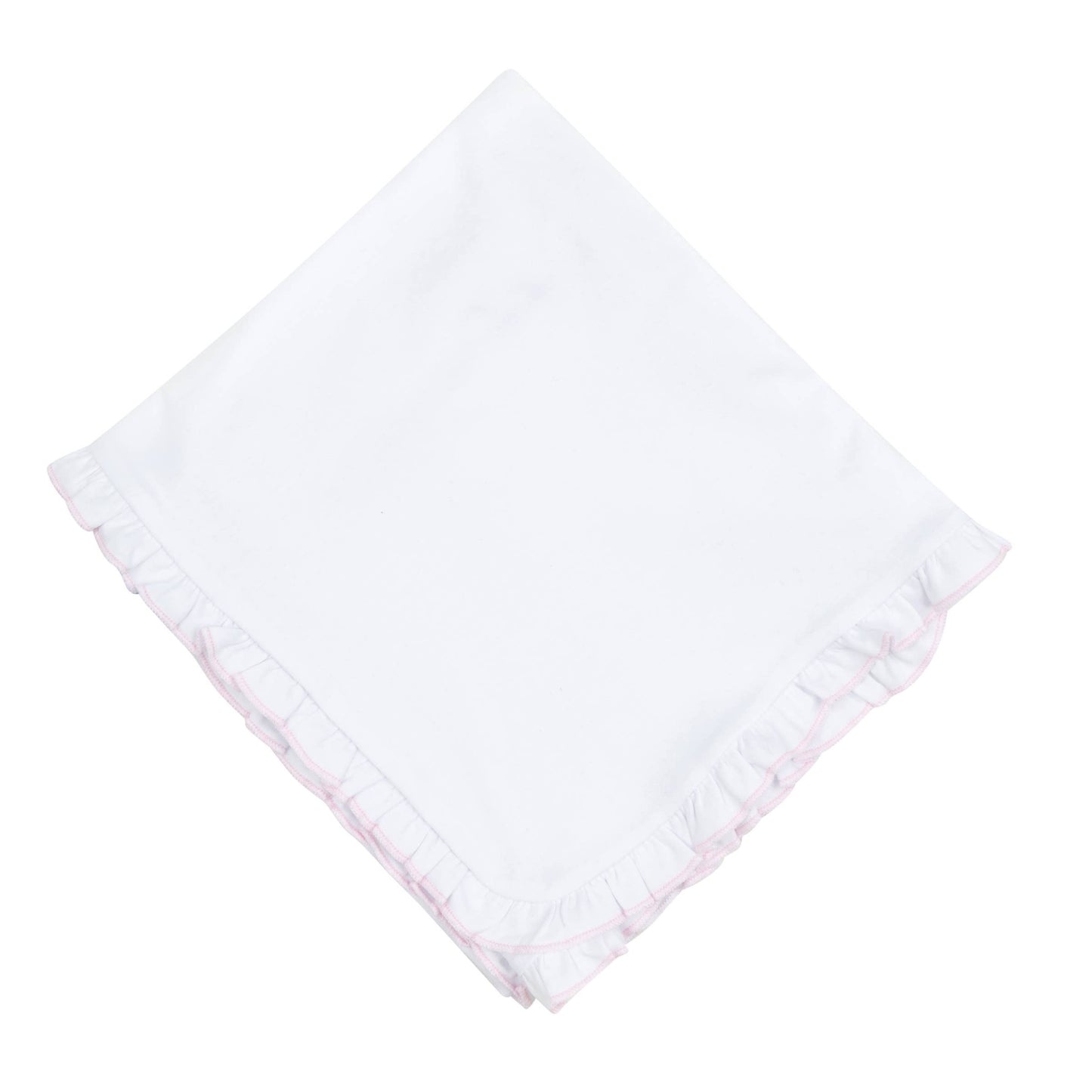 Essentials White Ruffle Receiving Blanket with Pink Trim
