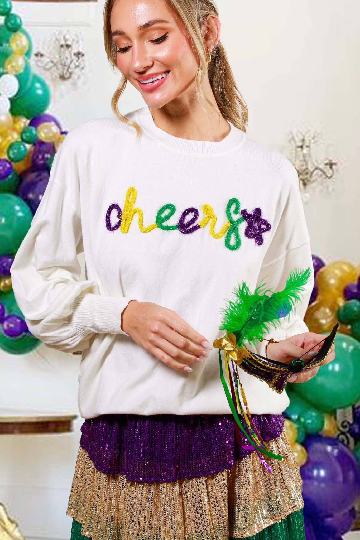 Glitter Letter Detail Sweater Top