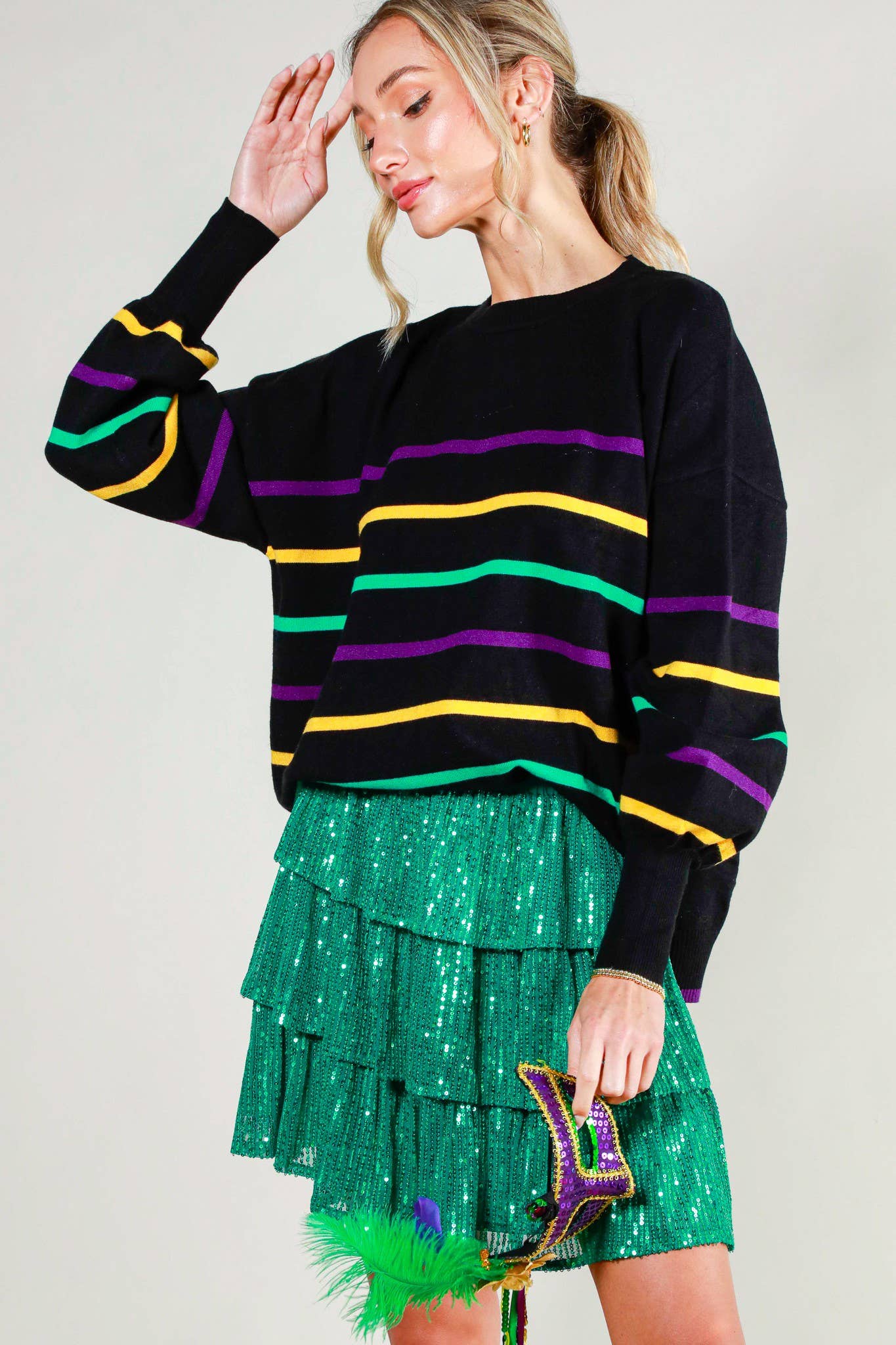 Mardi Gras Multi Color Striped Knitted Sweater Top