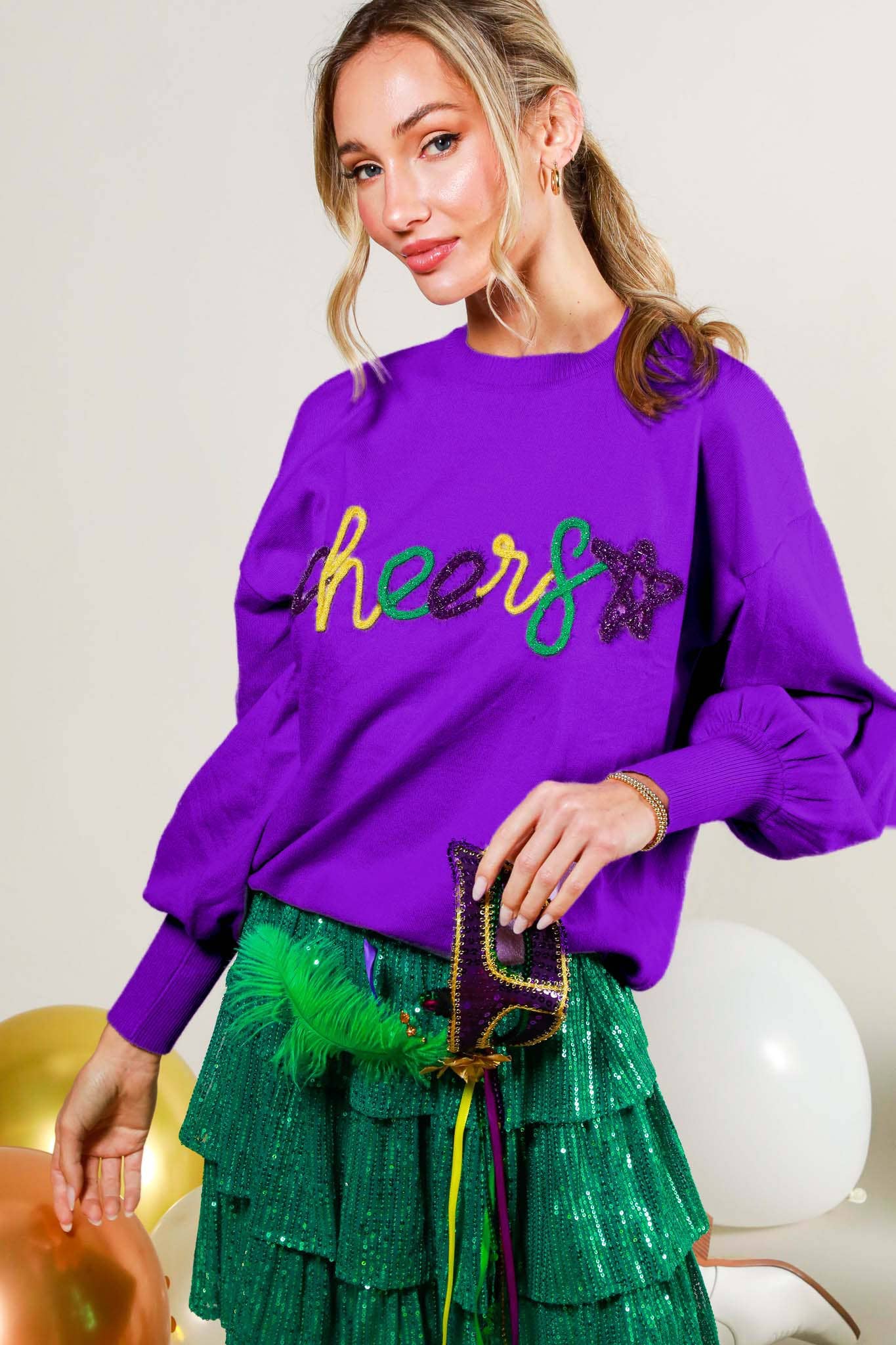 Glitter Letter Detail Sweater Top
