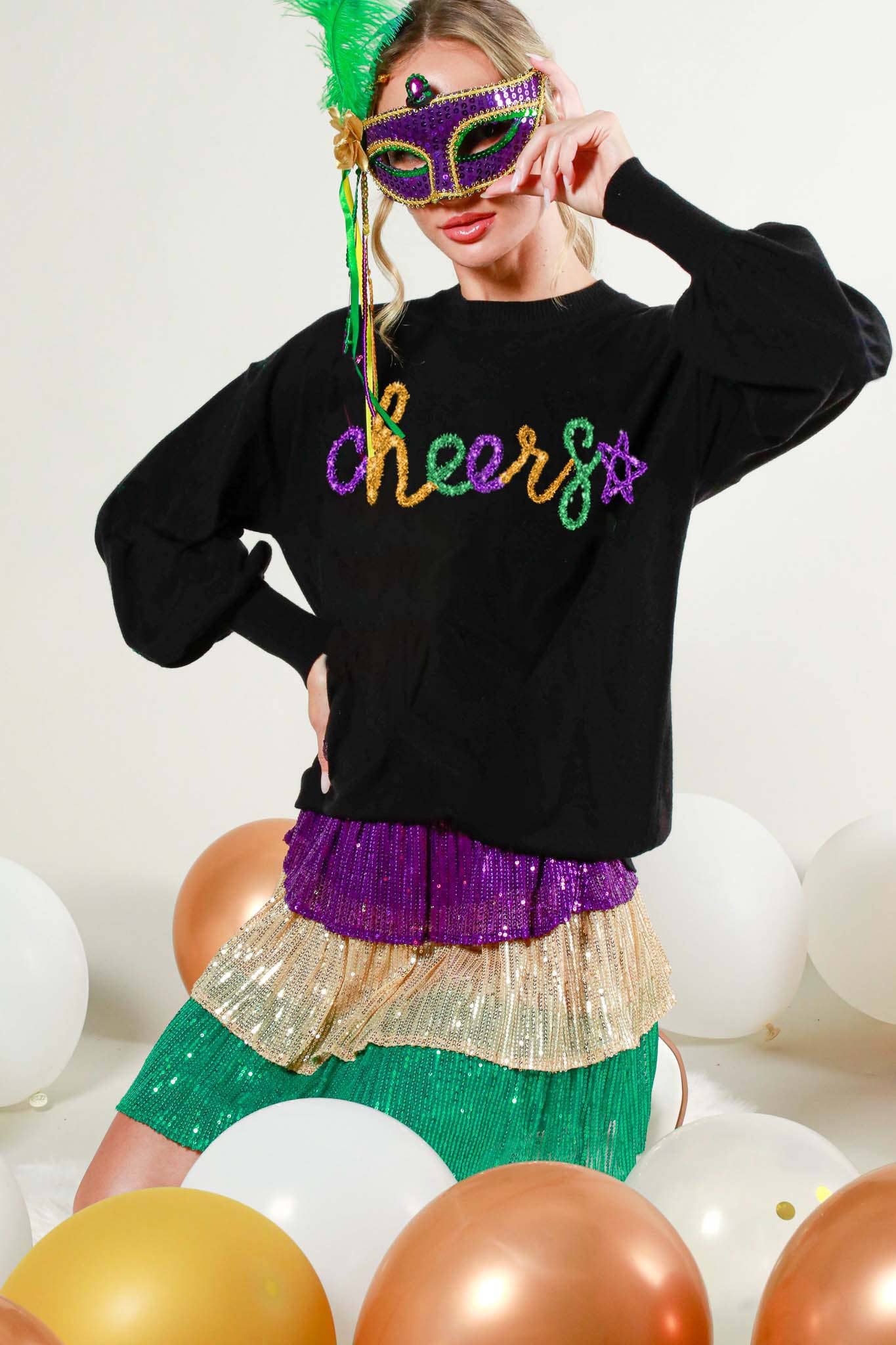 Glitter Letter Detail Sweater Top