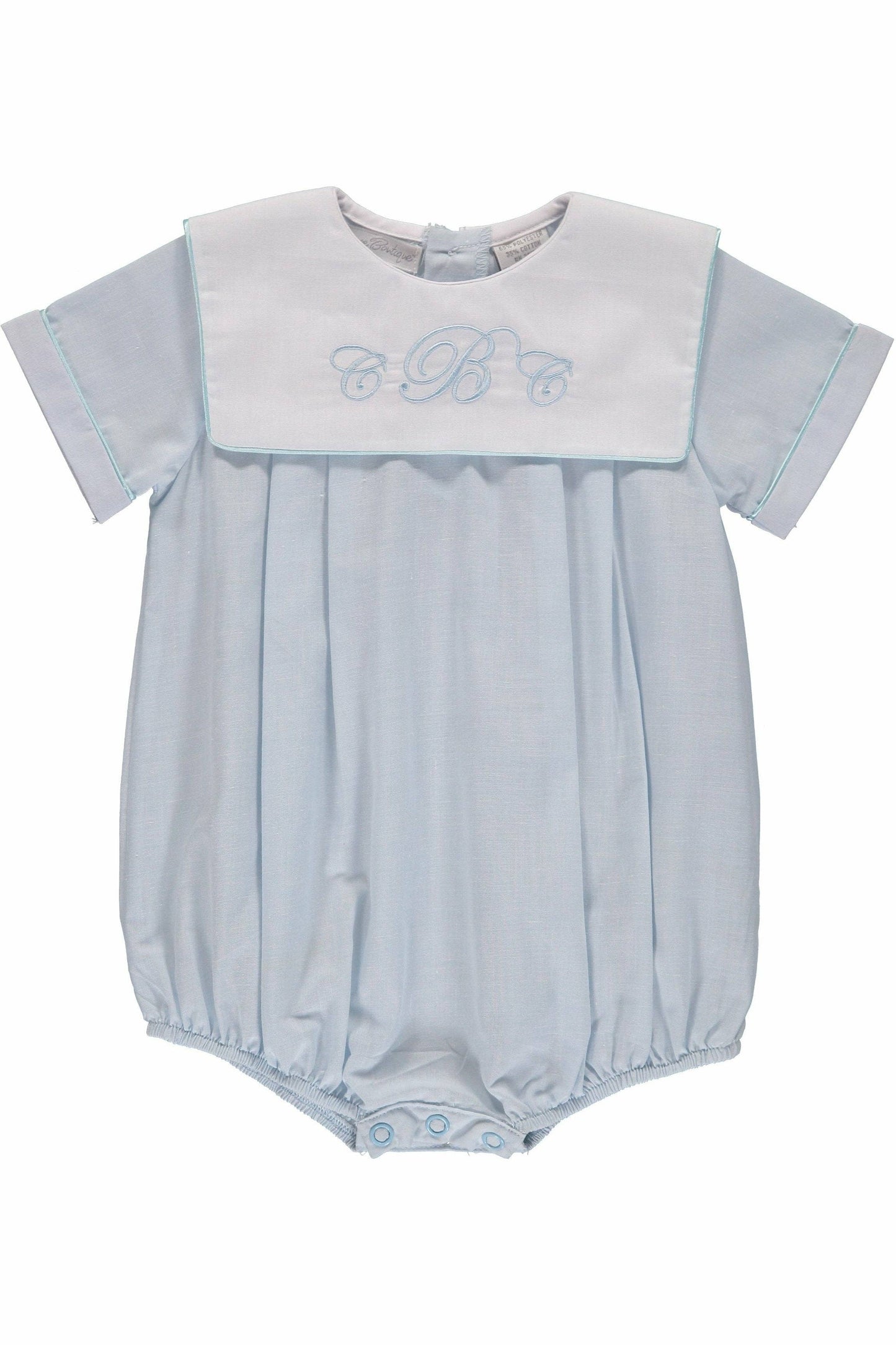 Personalized Baby Boy Classic Monogram Creeper - Blue/ White Collar