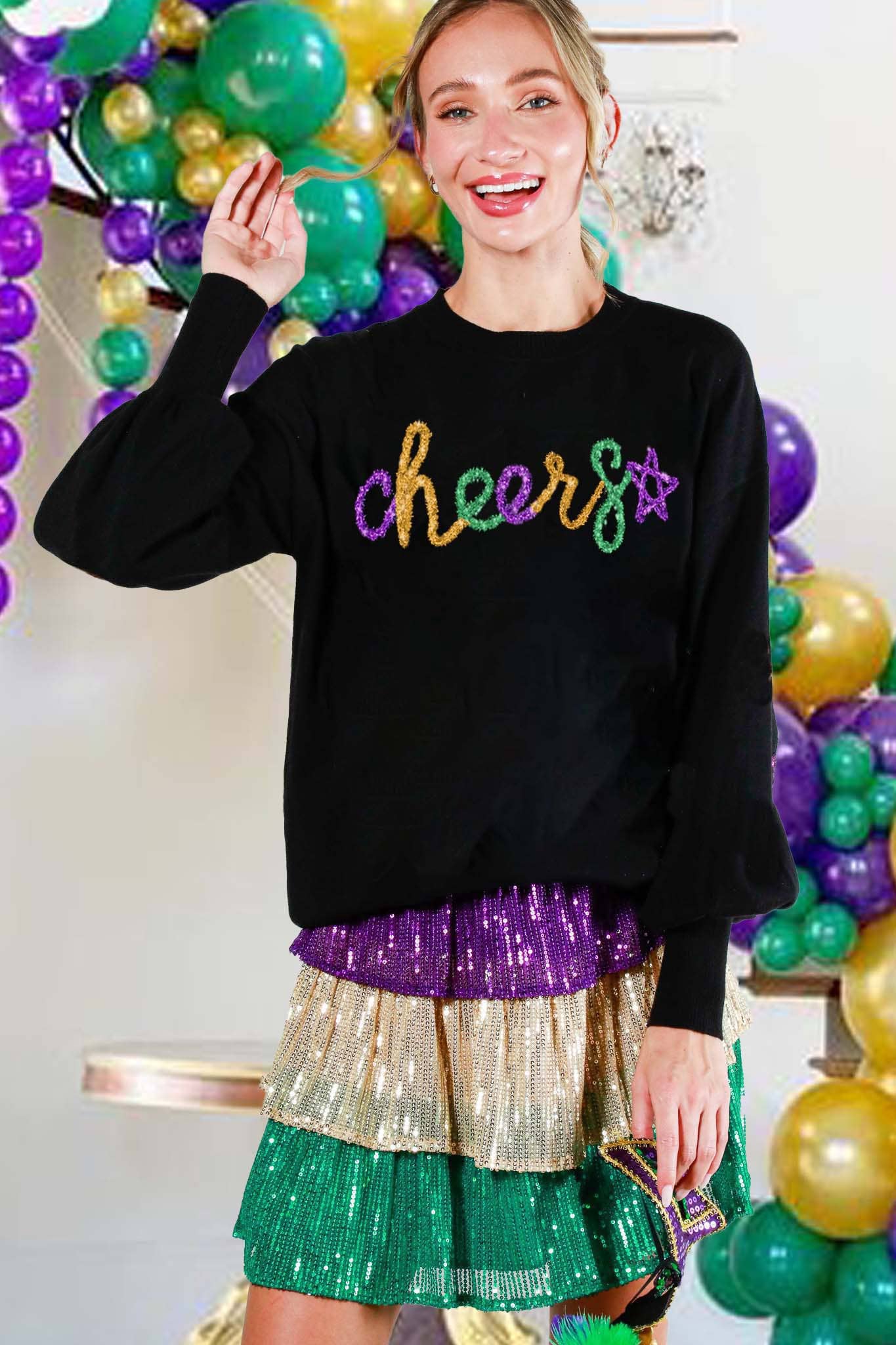 Glitter Letter Detail Sweater Top