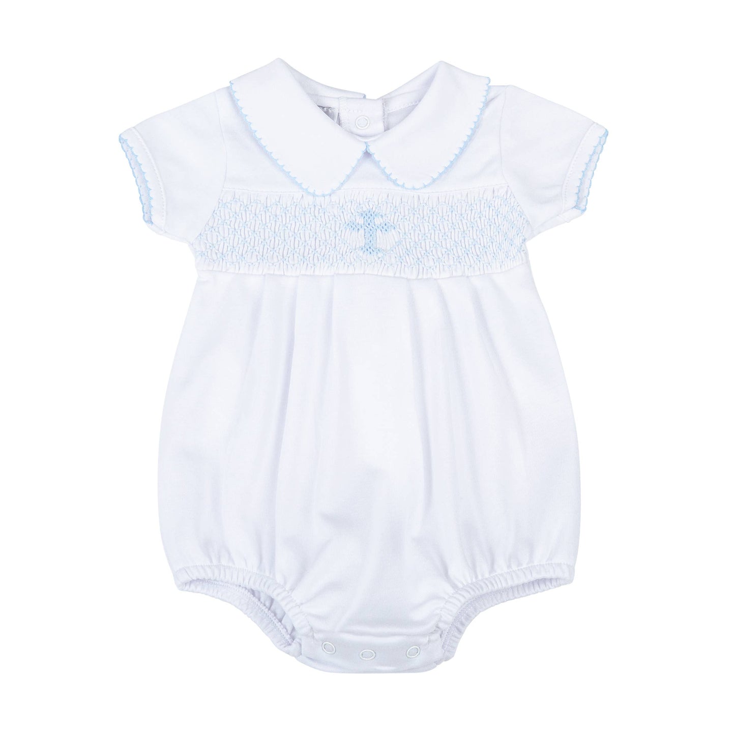 Blessed Smocked Collared S/S Bubble - Blue