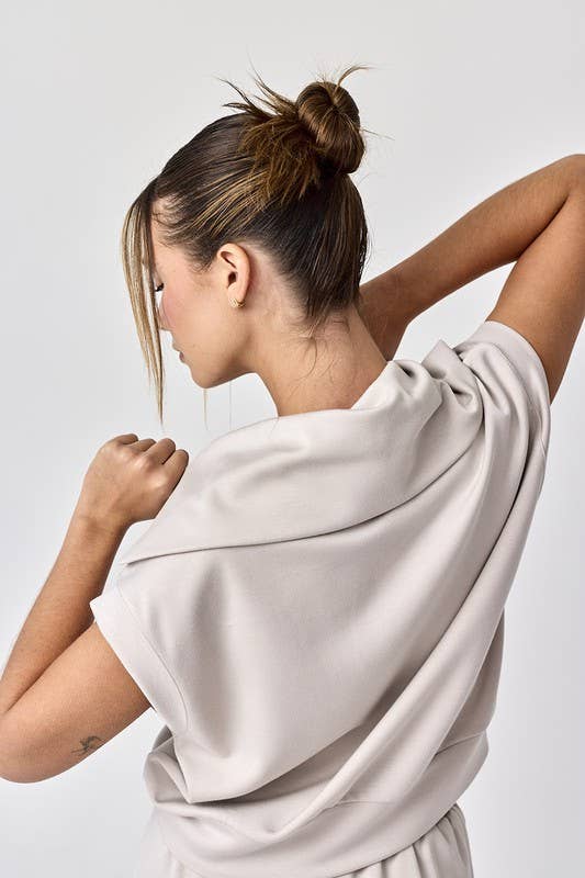 Half Zip Cropped Sweatshirt and Shorts Set
