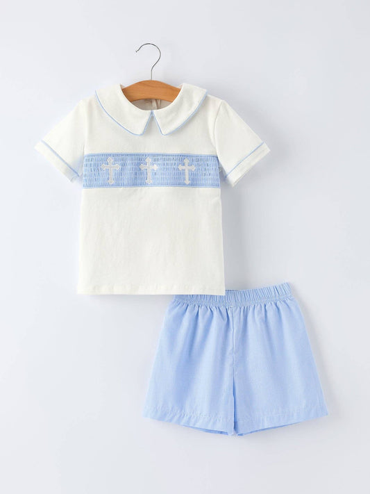 Blue Smocked Toddler Boys'Set