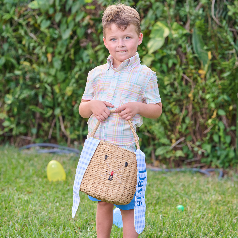 Gingham Kids Easter Basket - Easter Bunny Ears