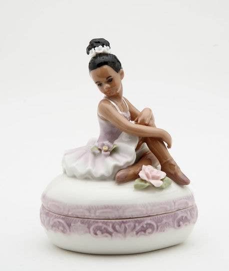Porcelain Trinket Box African American Ballerina Purple