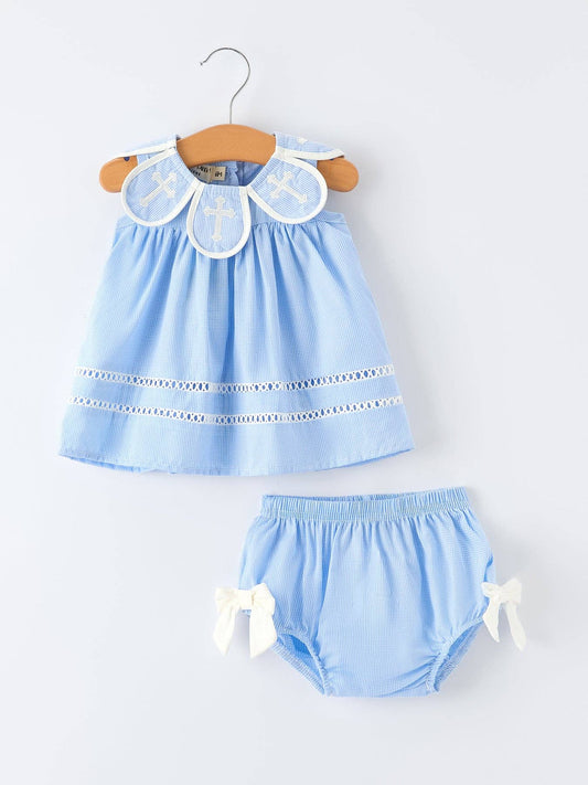 Blue Smocked Baby Girls Bloomer Set