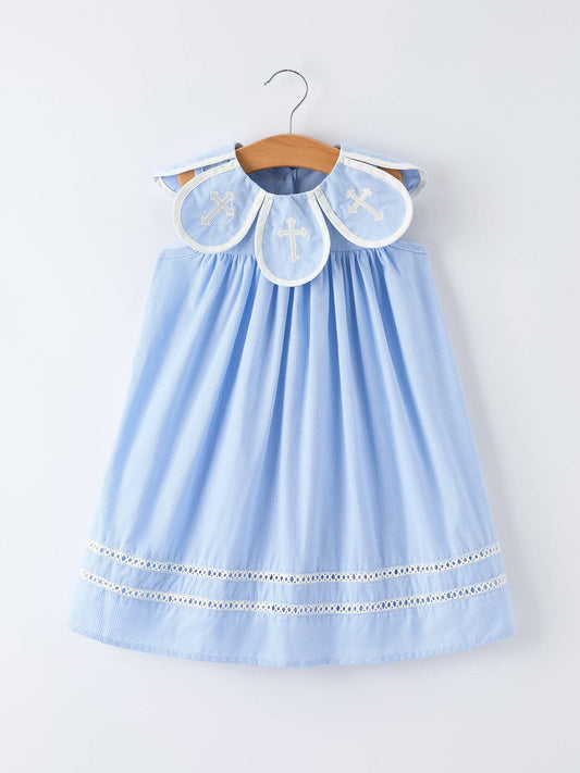 Blue Smocked Girls Dress