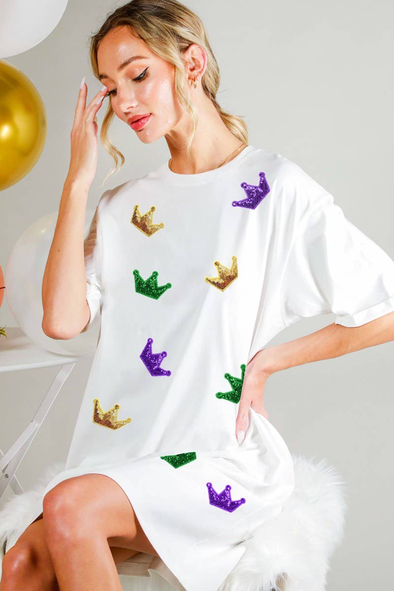 Mardi Gras Crown Sequin Detail Dress