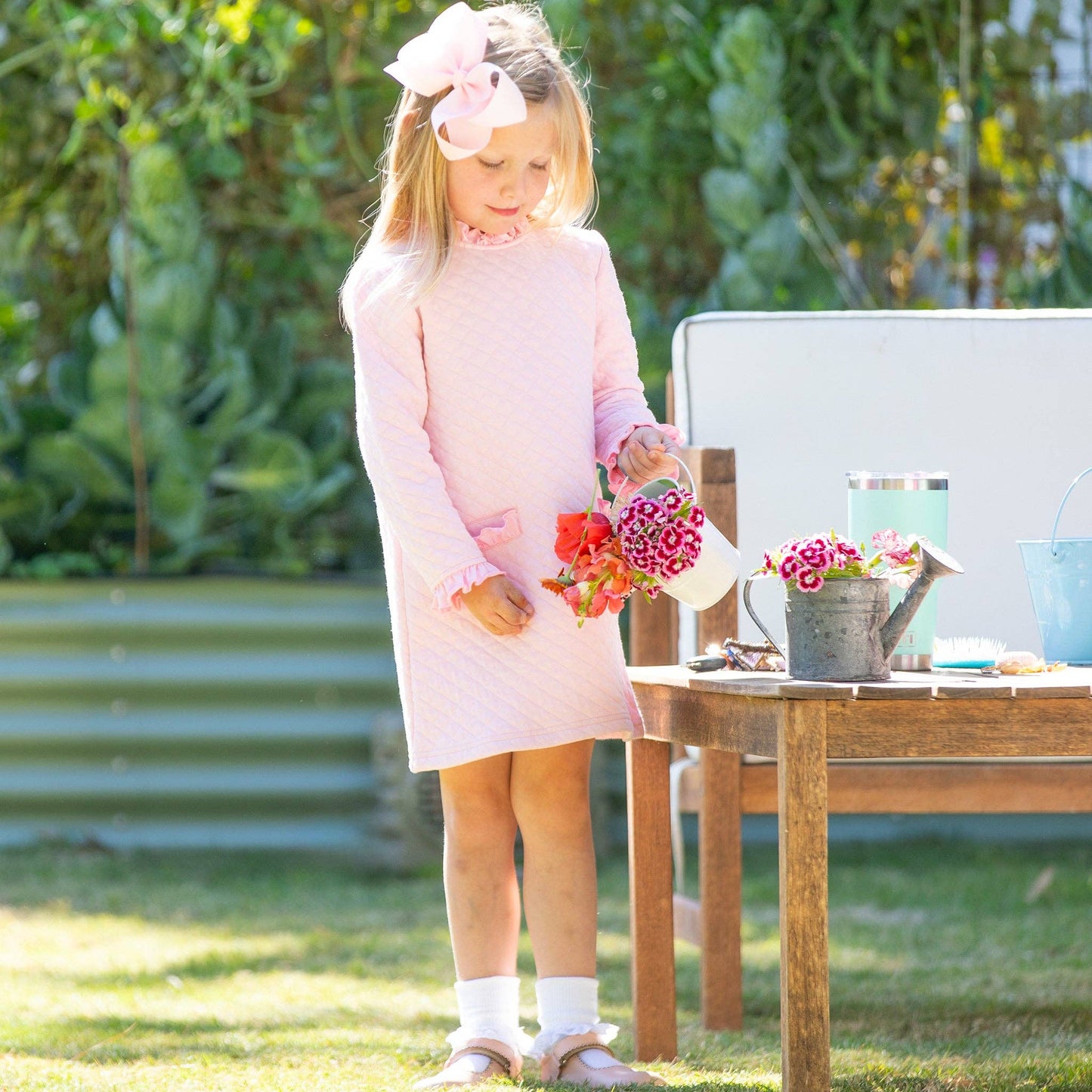Girls Quilted Dress - Ballet Pink