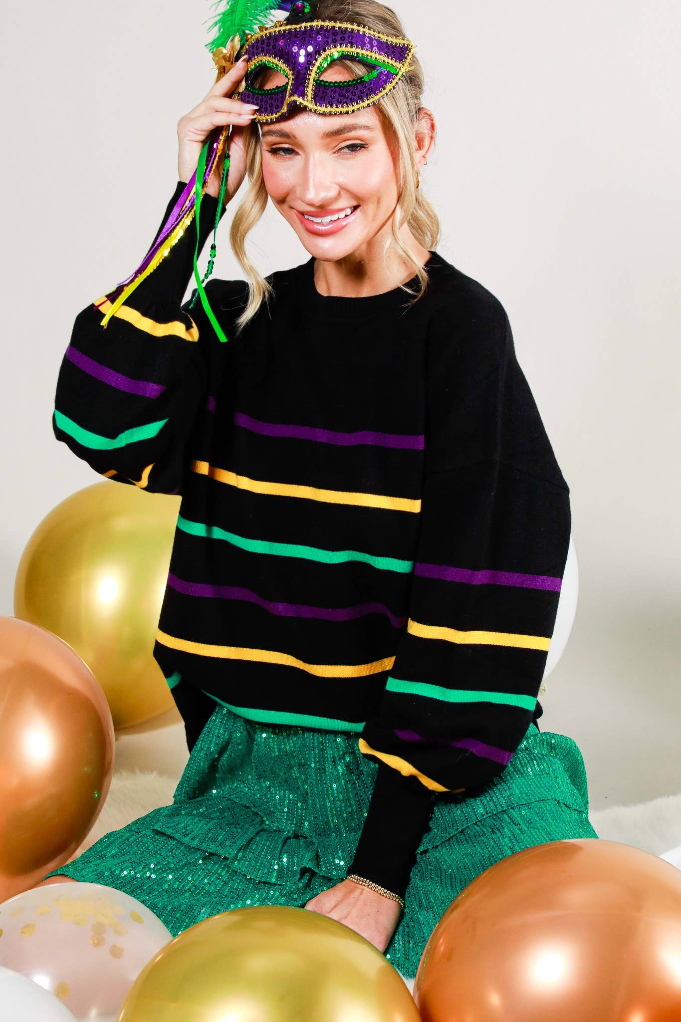 Mardi Gras Multi Color Striped Knitted Sweater Top