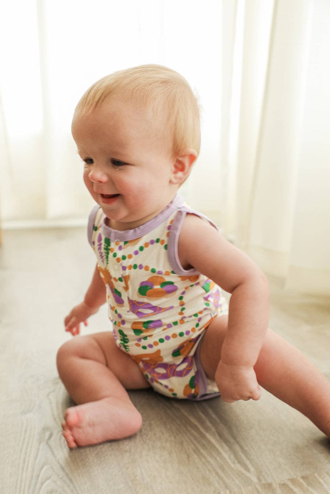 Mardi Gras Bamboo Henley Onsie with Snaps