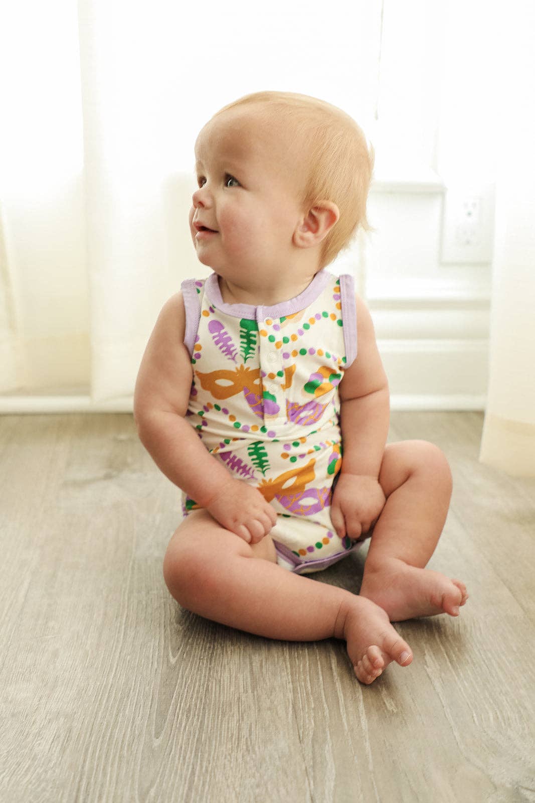 Mardi Gras Bamboo Henley Onsie with Snaps