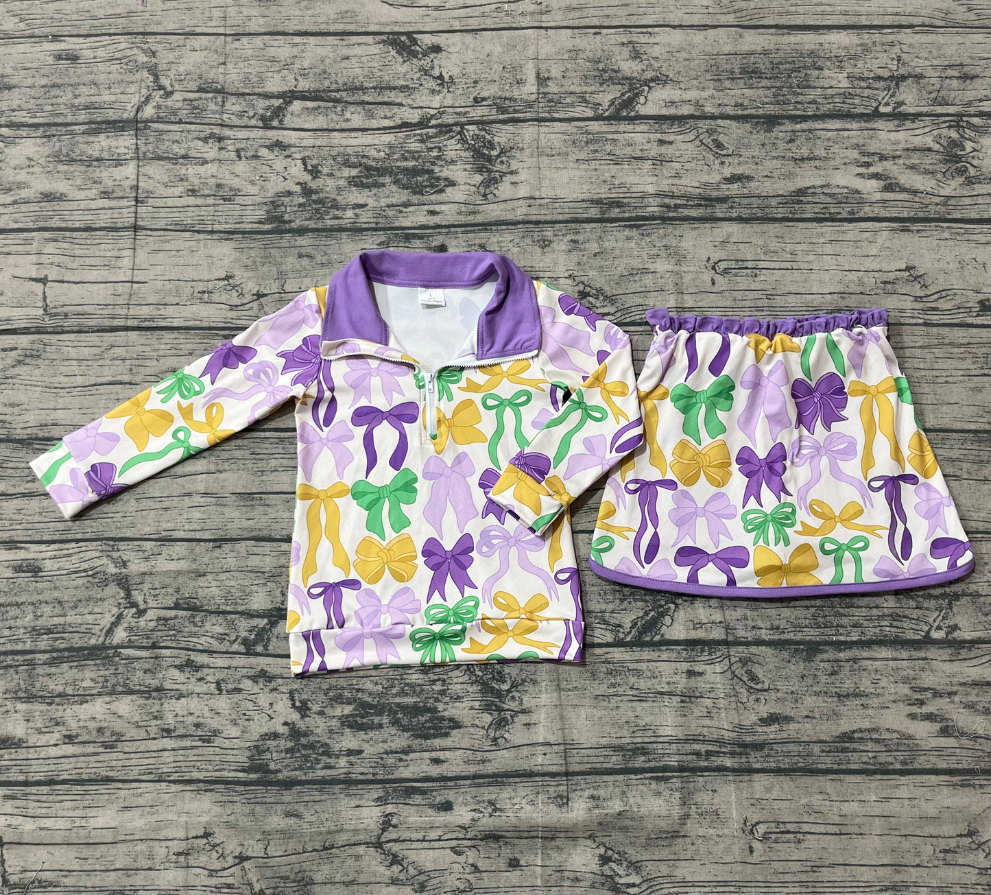 Baby Girls Mardigras Bows Zipper Pullover Skirt Shorts Clothes Sets