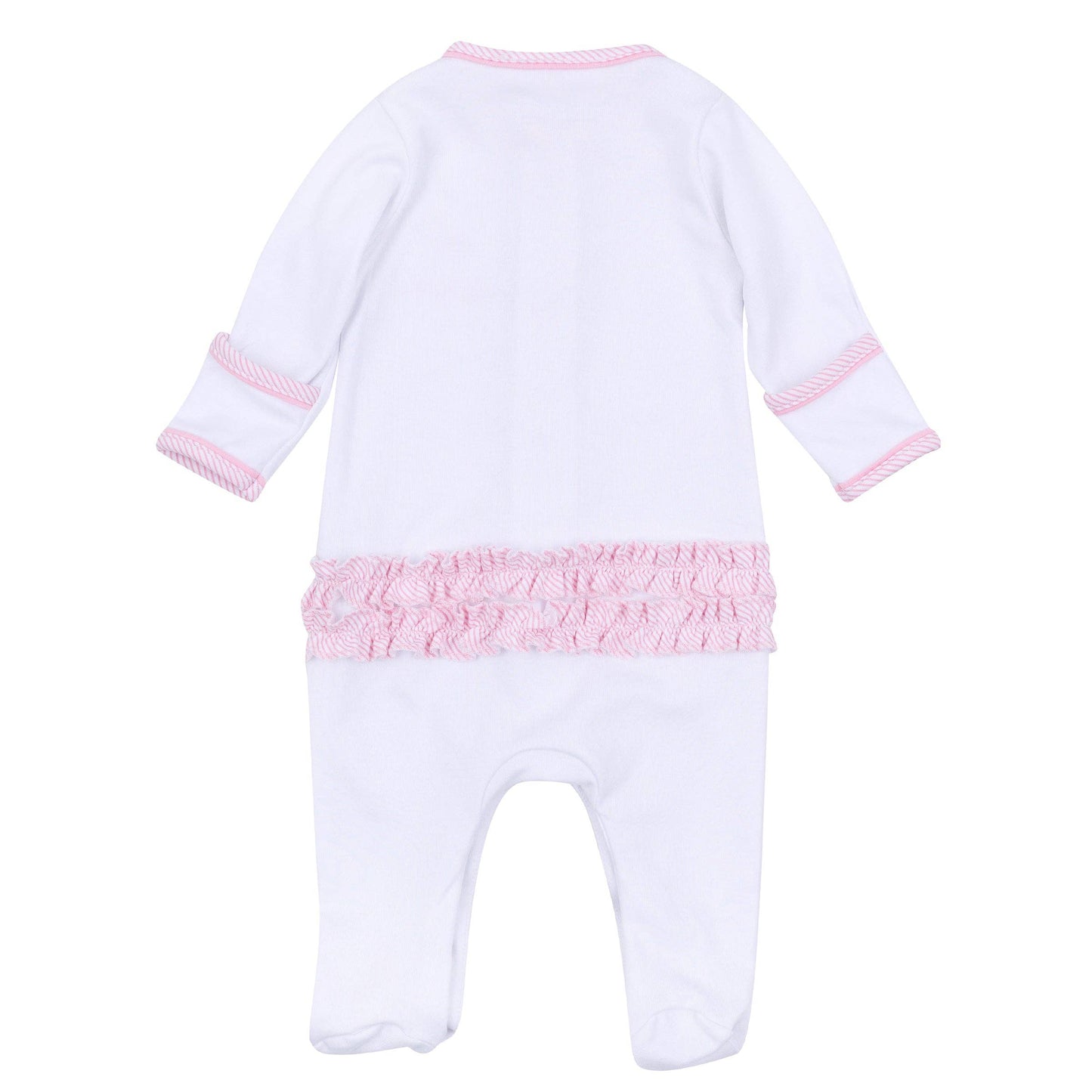 Santa Baby Embroidered Baby's First Christmas Ruffle Footie - Pink
