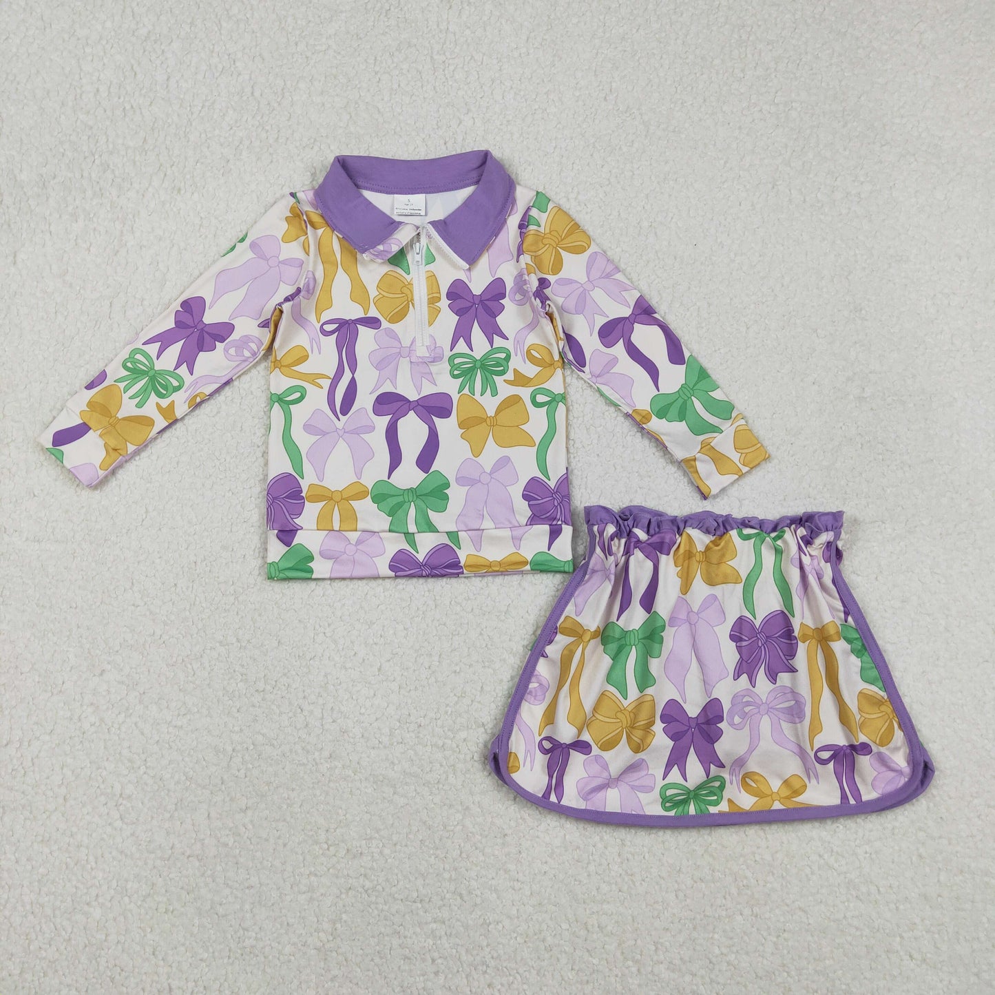 Baby Girls Mardigras Bows Zipper Pullover Skirt Shorts Clothes Sets