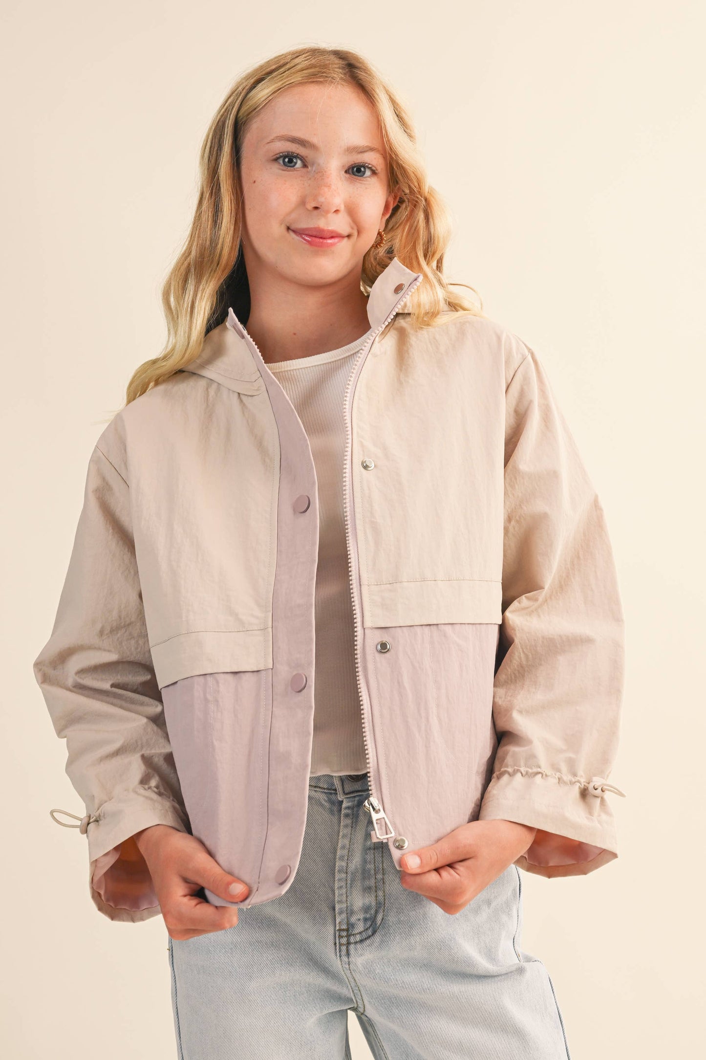TWEEN GIRLS KIDS HOODED WINDBREAKER W/ CINCH CUFF (7-14)