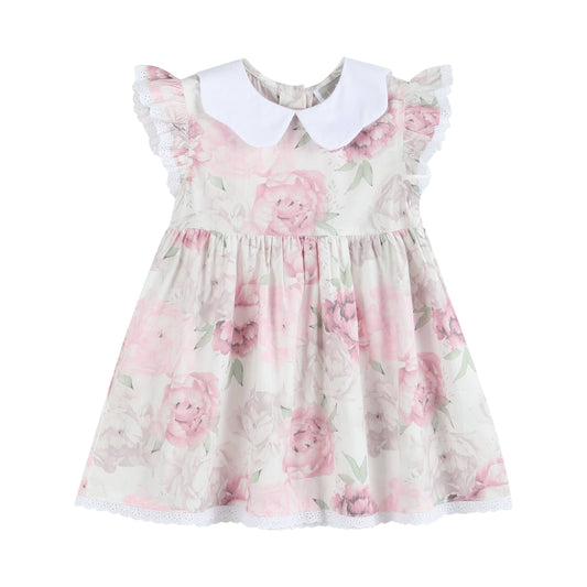 Rose Floral Print Petal Collar Dress